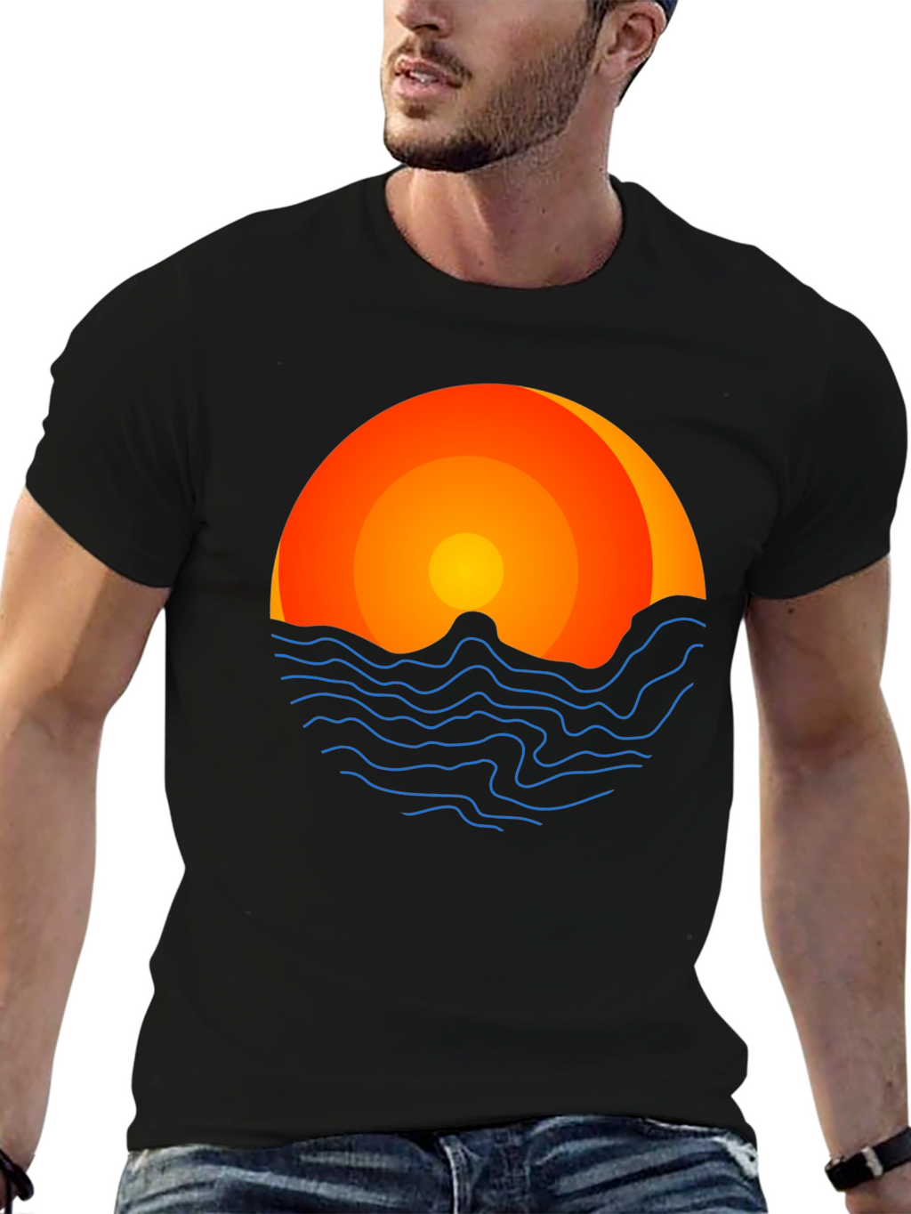 Sunset Graphic Tee - Coastal Vibes Black T-Shirt