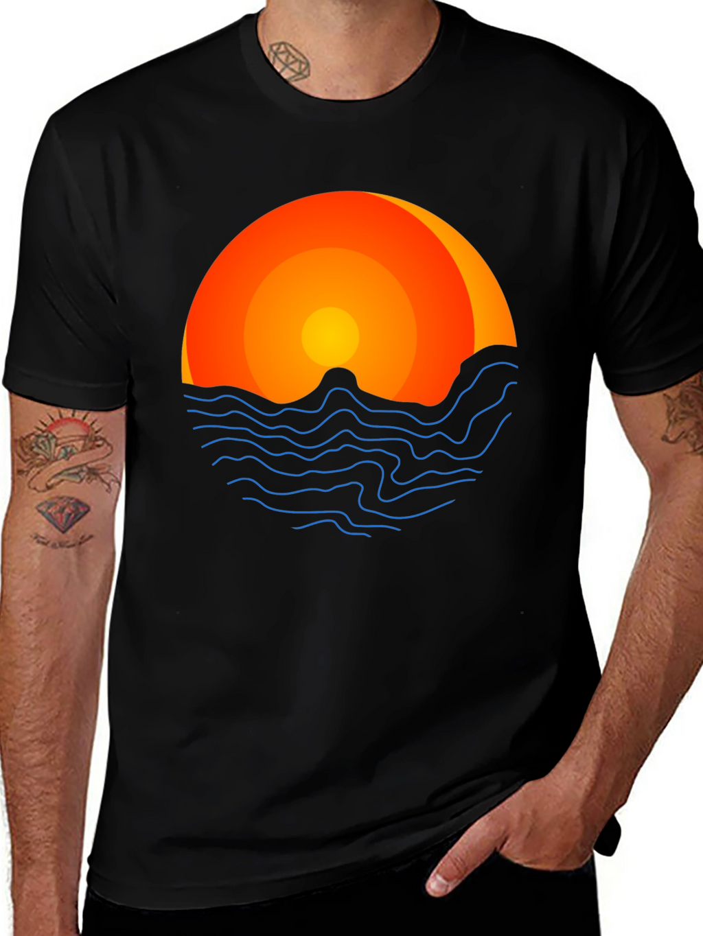 Sunset Graphic Tee - Coastal Vibes Black T-Shirt