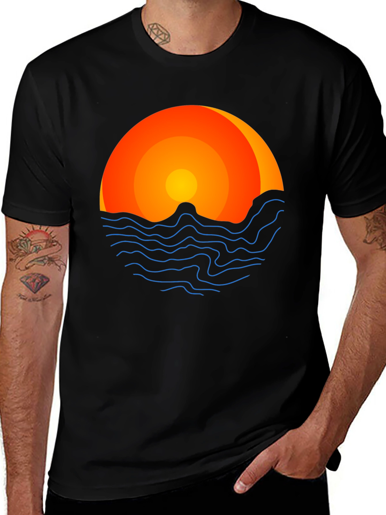 Sunset Graphic Tee - Coastal Vibes Black T-Shirt