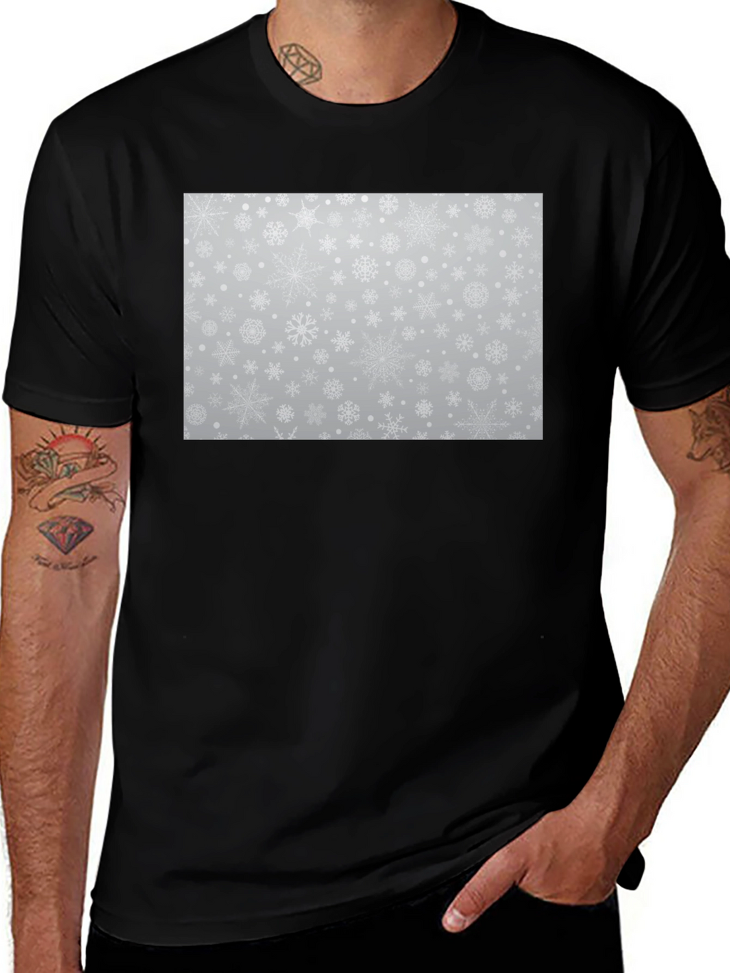Snowflake Pattern Black Tee - Winter Style