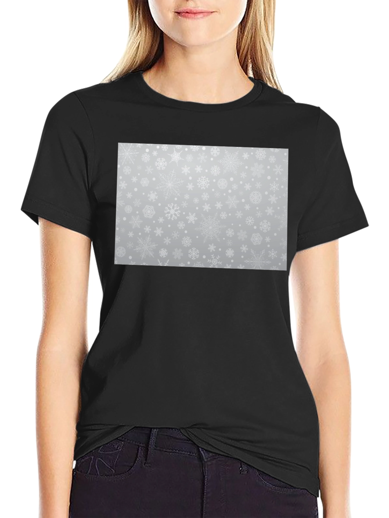 Snowflake Pattern Black Tee - Winter Style