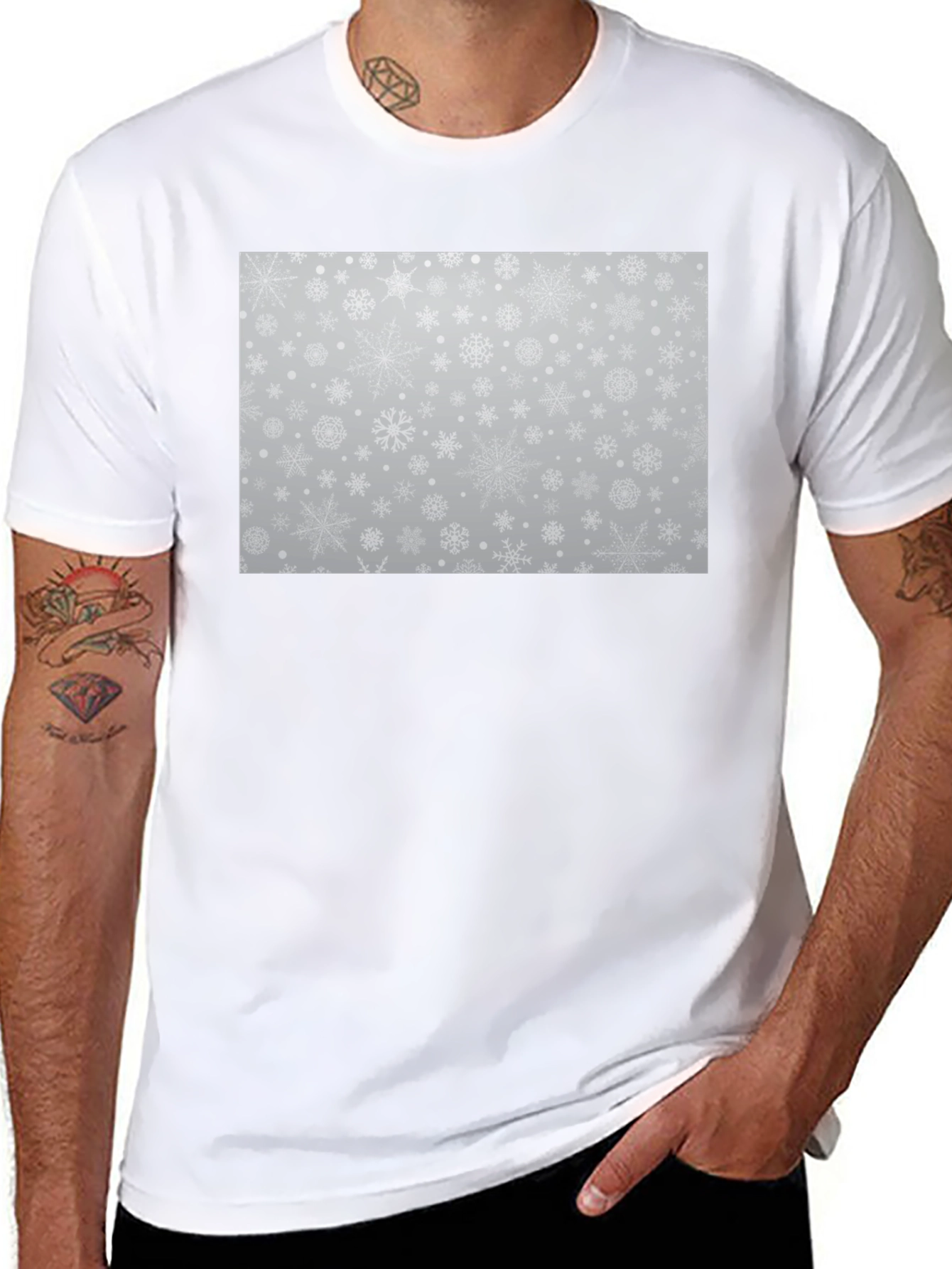 Snowflake Pattern Black Tee - Winter Style