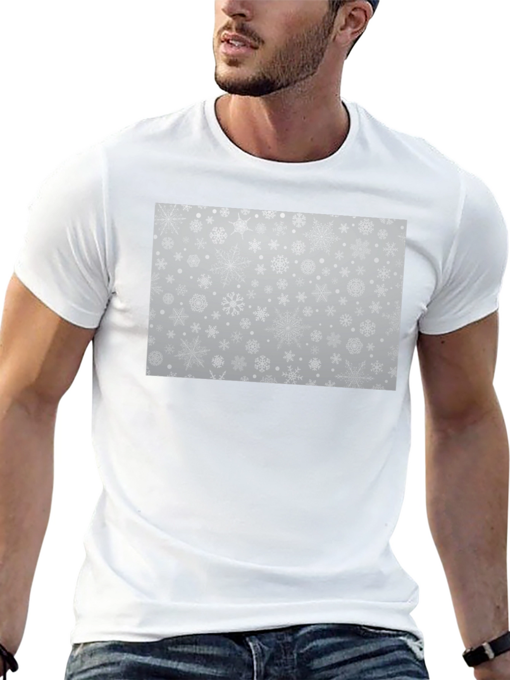 Snowflake Pattern Black Tee - Winter Style