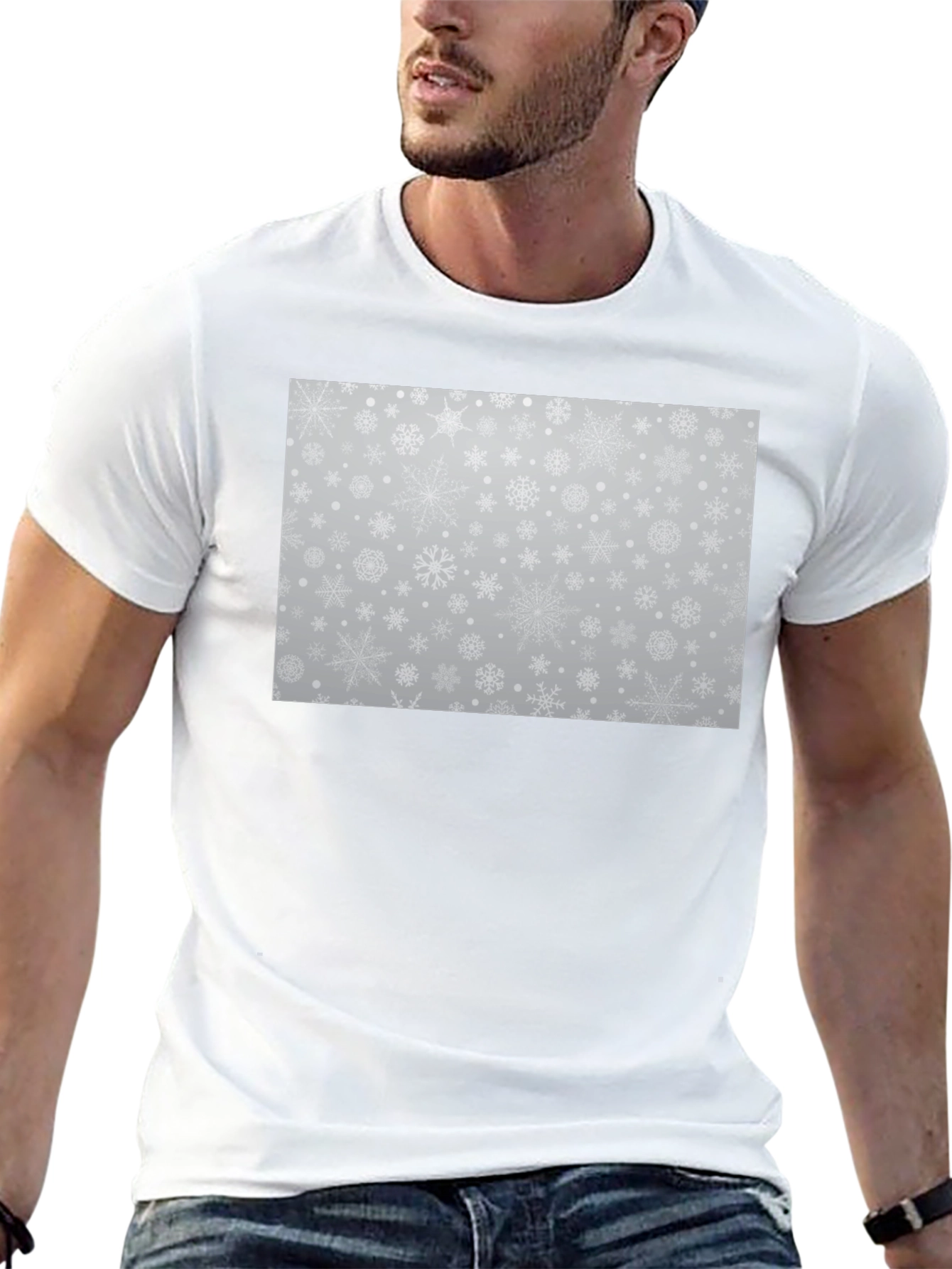 Snowflake Pattern Black Tee - Winter Style