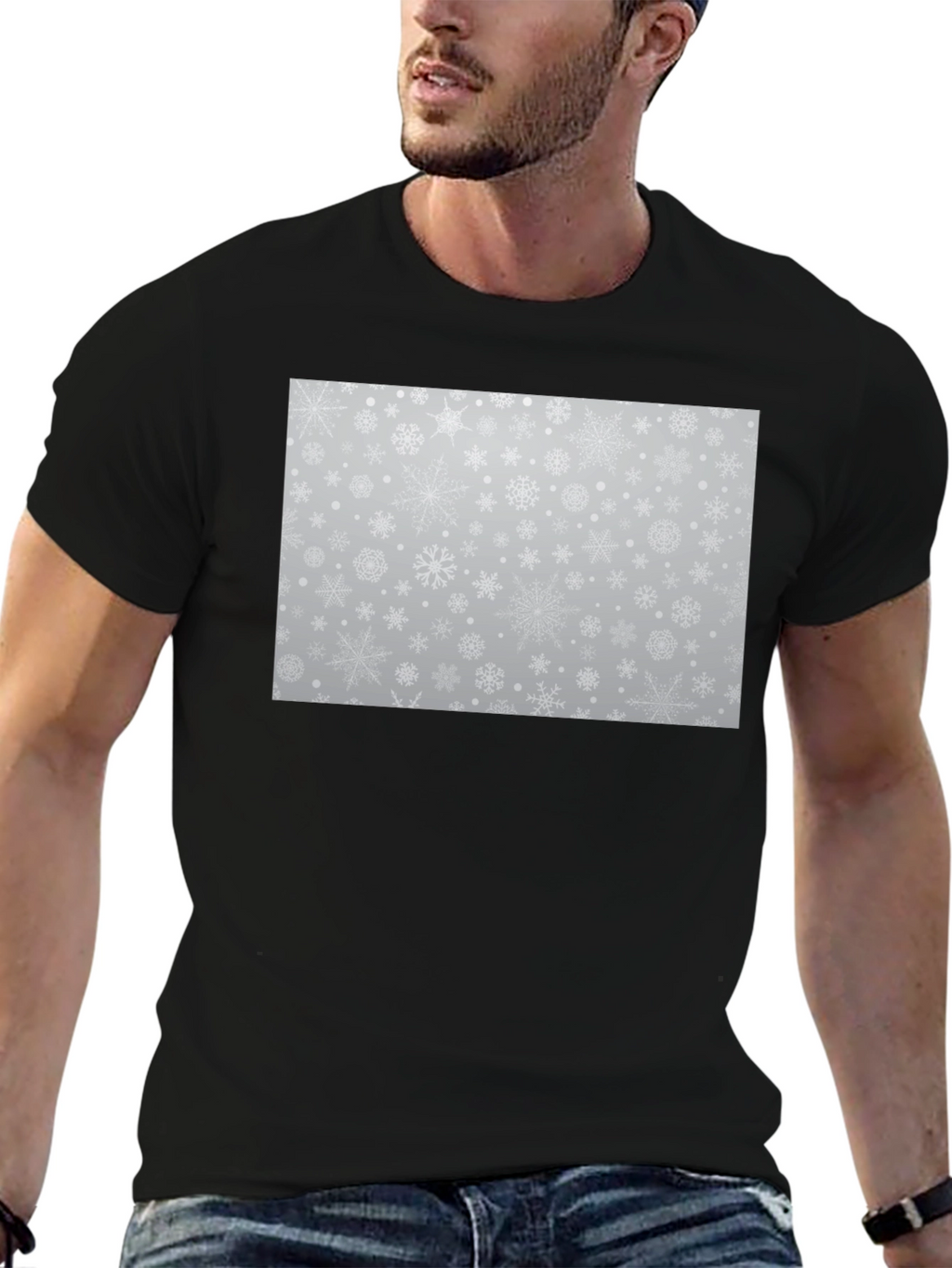 Snowflake Pattern Black Tee - Winter Style