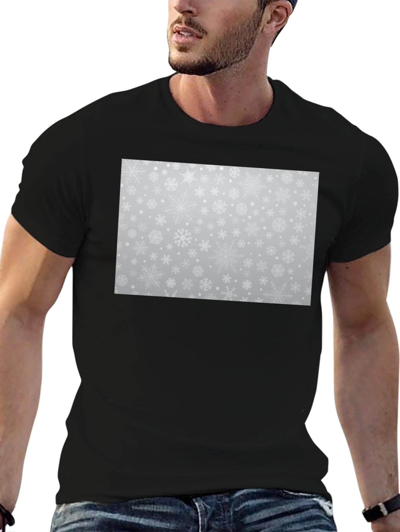 Snowflake Pattern Black Tee - Winter Style