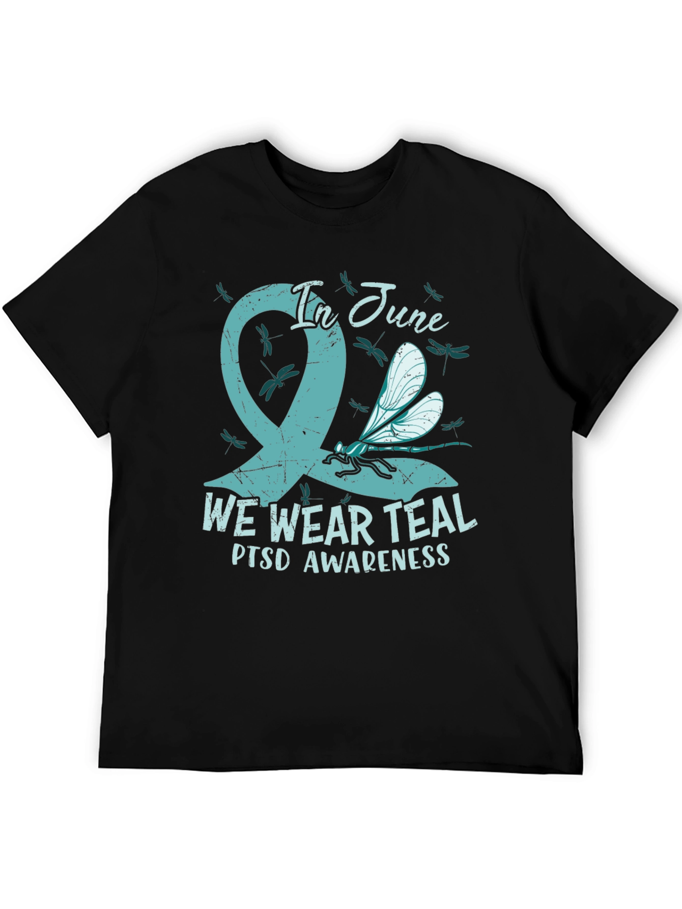 PTSD Awareness T-Shirt - In June We Wear Teal Ribbon Dragonfly Tee