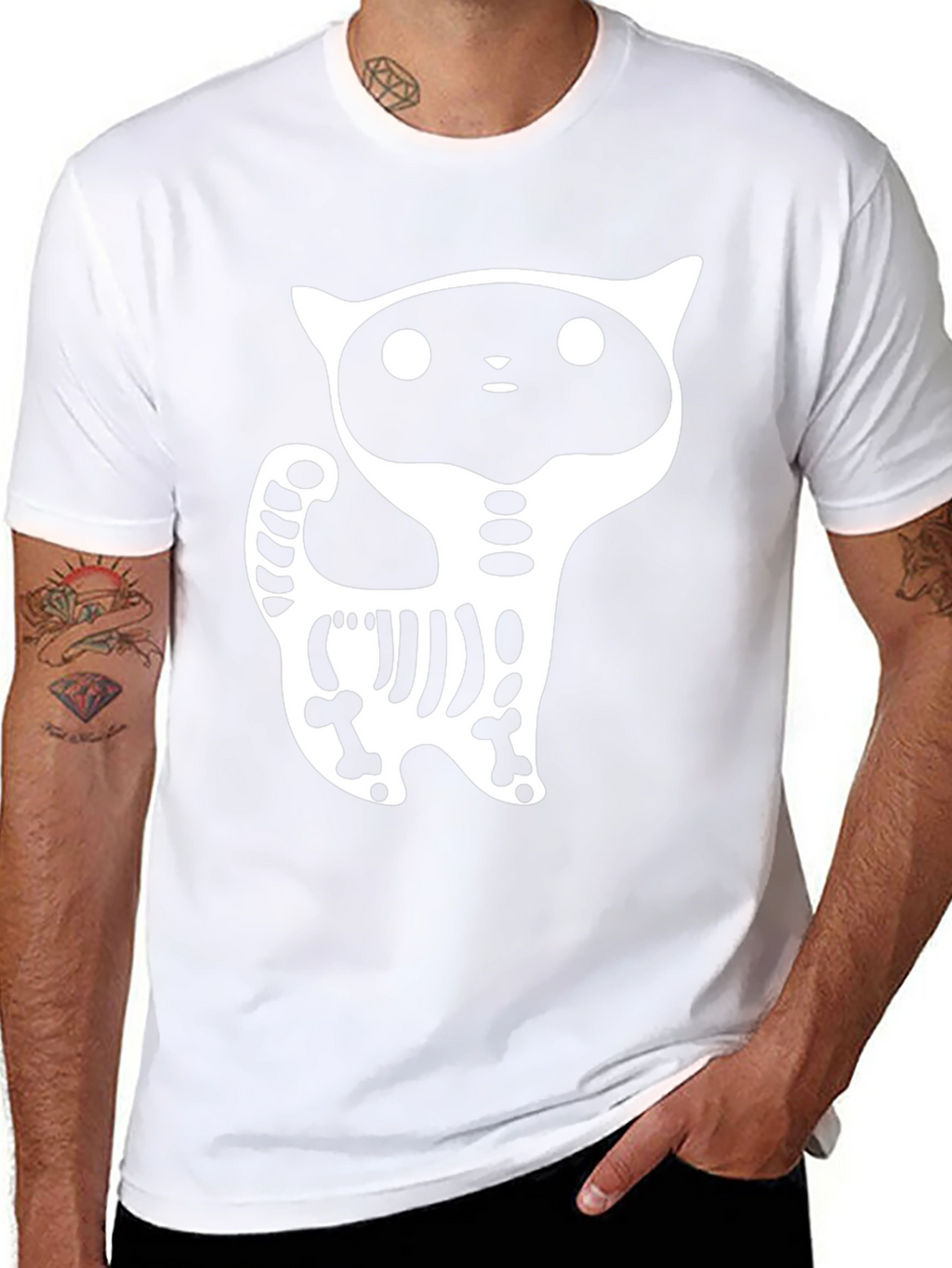 Skeleton Cat Graphic T-Shirt - Halloween Ready