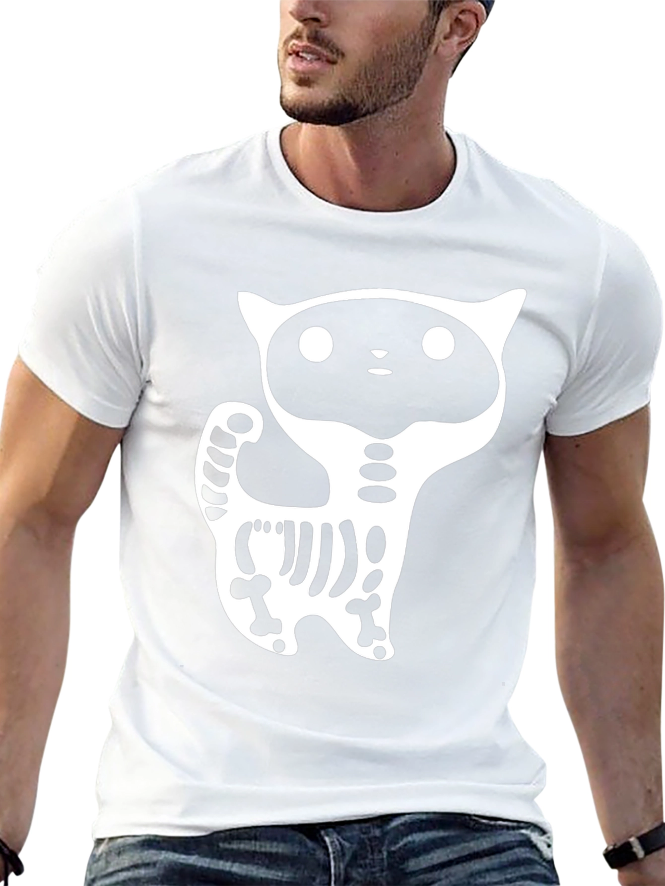 Skeleton Cat Graphic T-Shirt - Halloween Ready