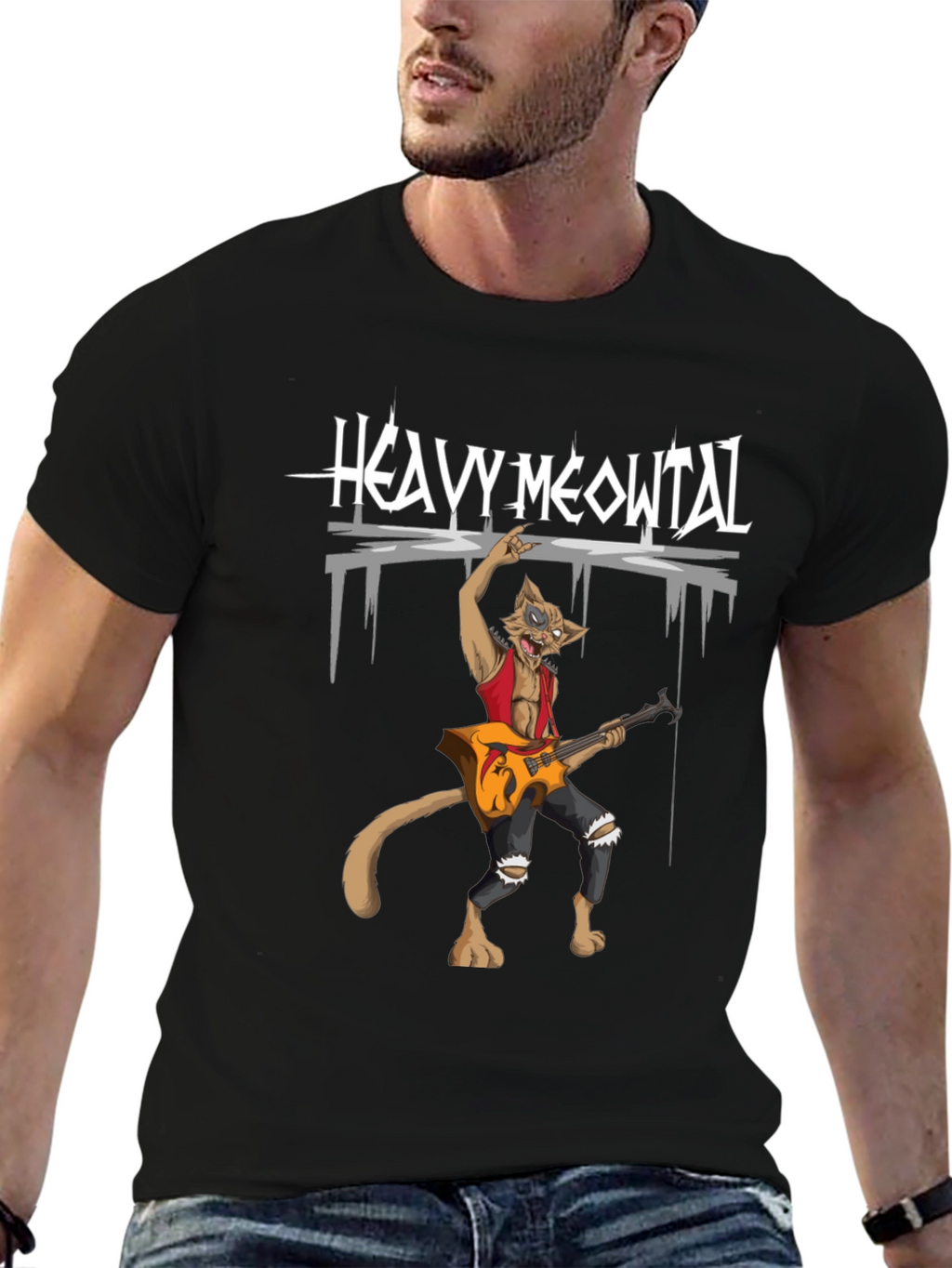 Heavy Meowtal T-Shirt - Rocker Cat Graphic Tee