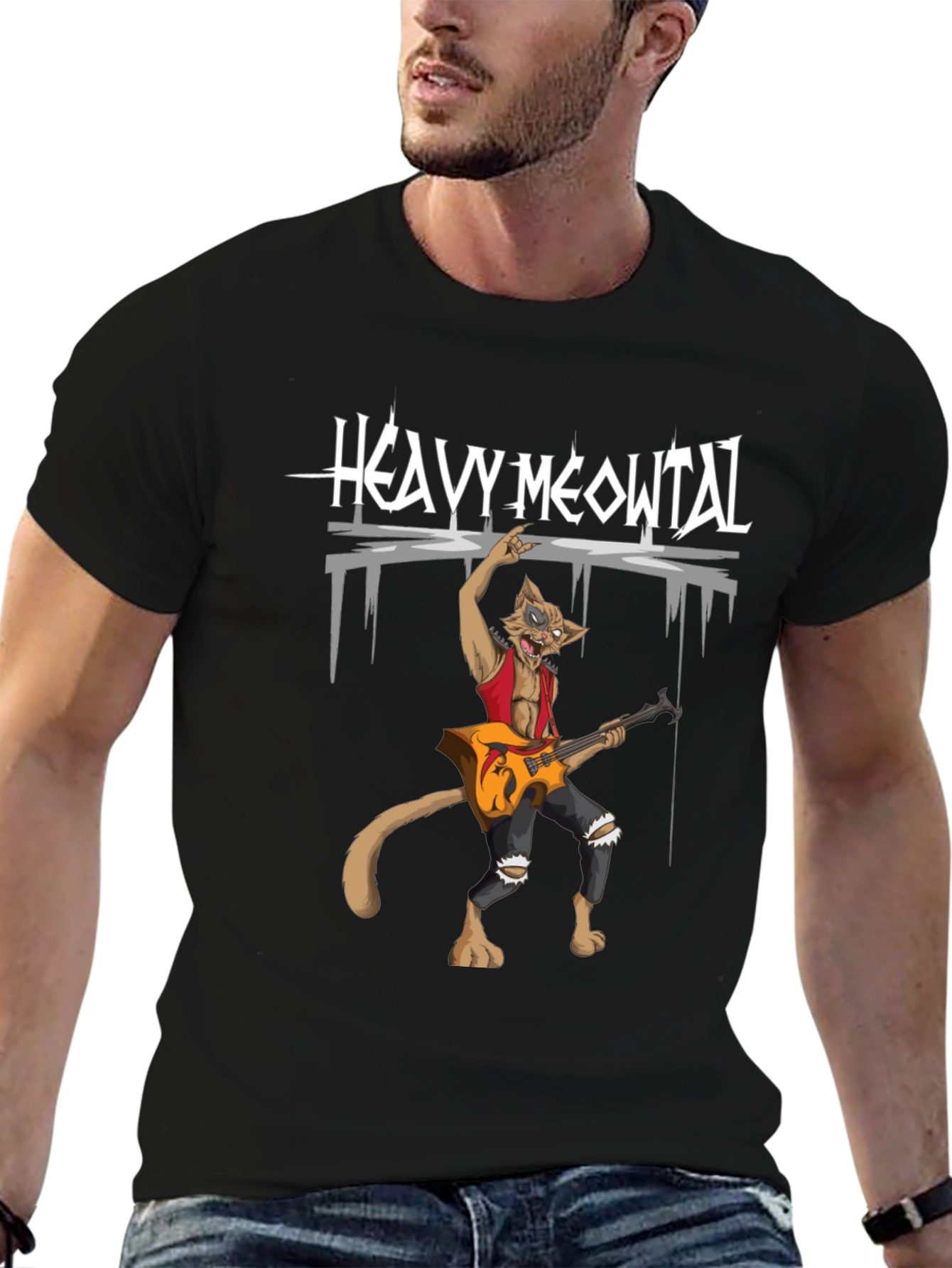 Heavy Meowtal T-Shirt - Rocker Cat Graphic Tee