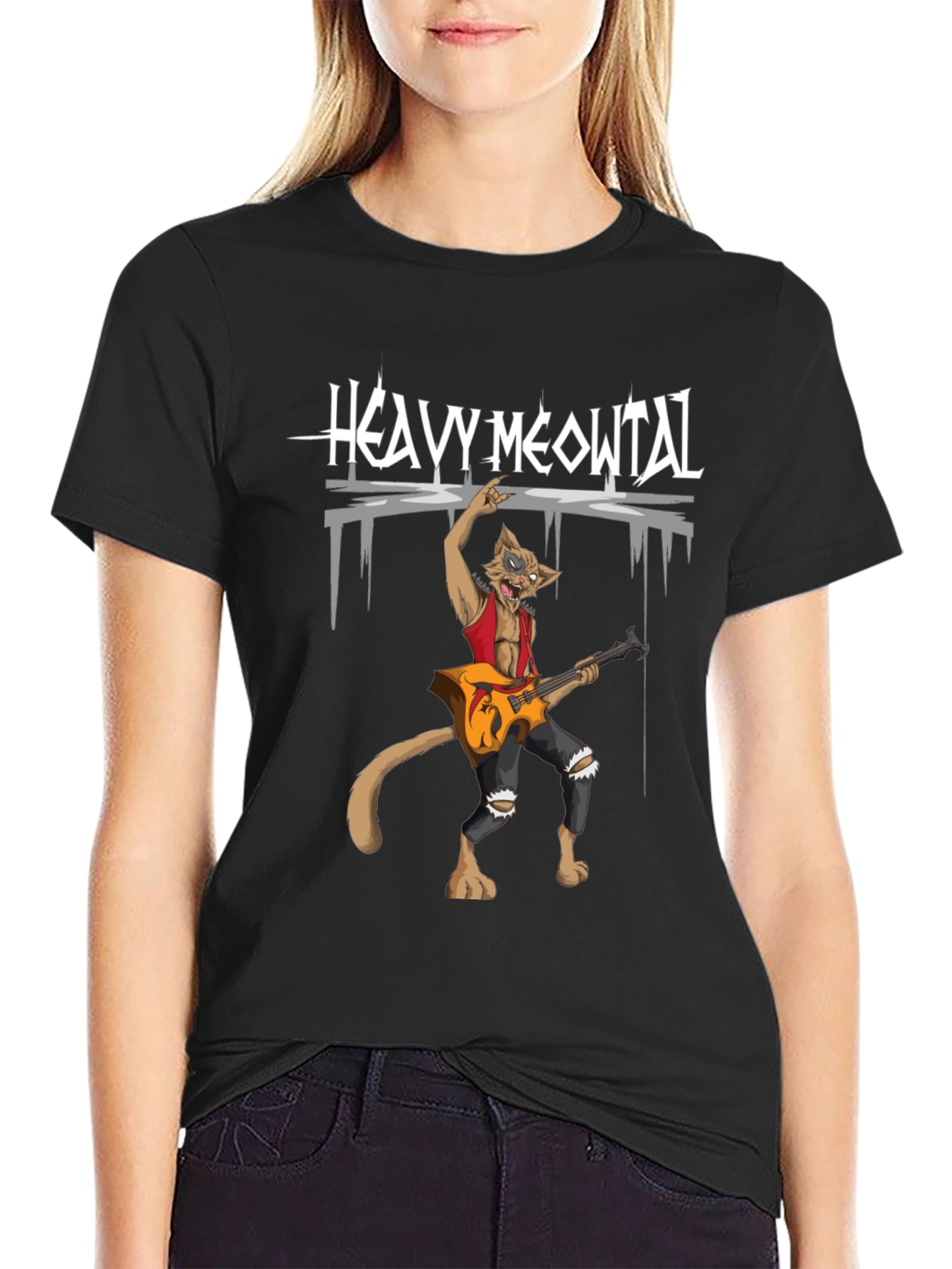 Heavy Meowtal T-Shirt - Rocker Cat Graphic Tee