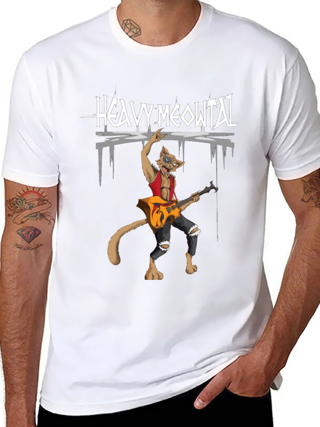 Heavy Meowtal T-Shirt - Rocker Cat Graphic Tee