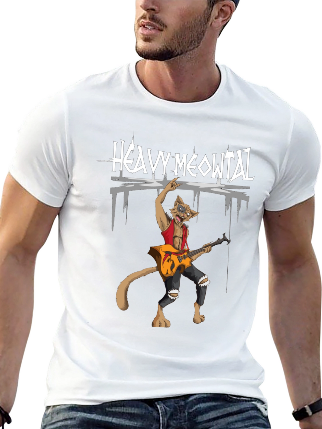 Heavy Meowtal T-Shirt - Rocker Cat Graphic Tee