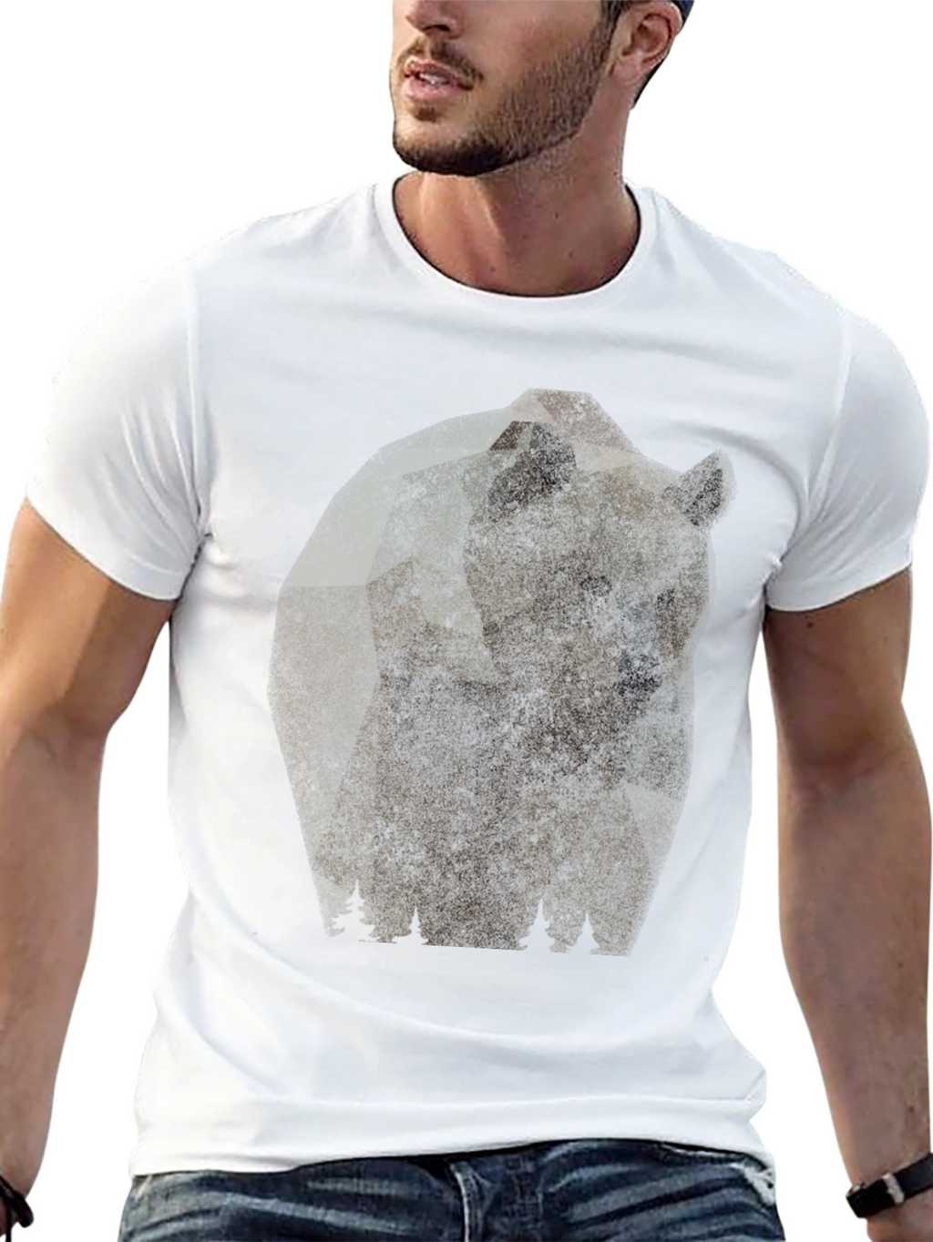 Bear Graphic Print Mens Black T-Shirt