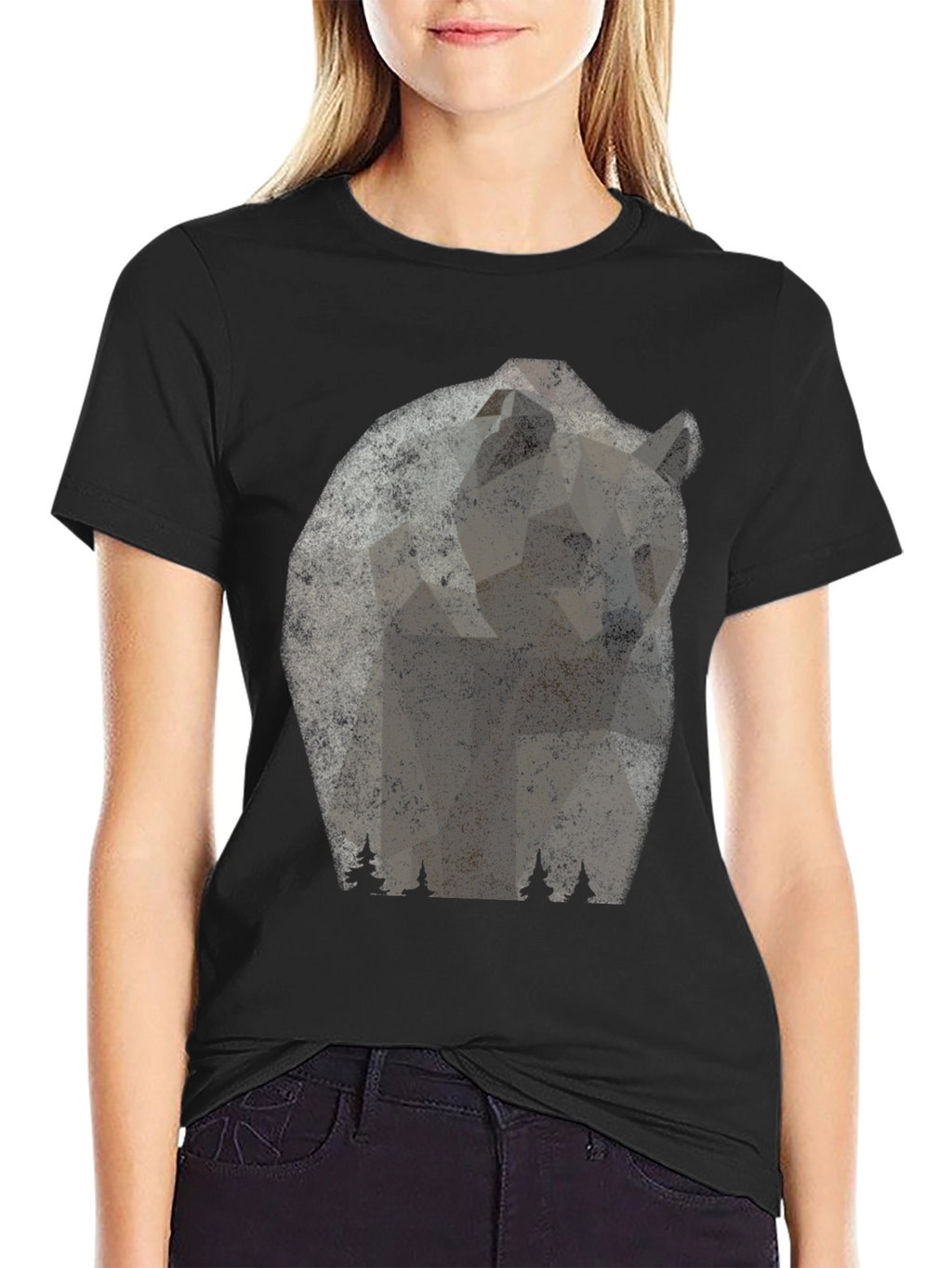 Bear Graphic Print Mens Black T-Shirt