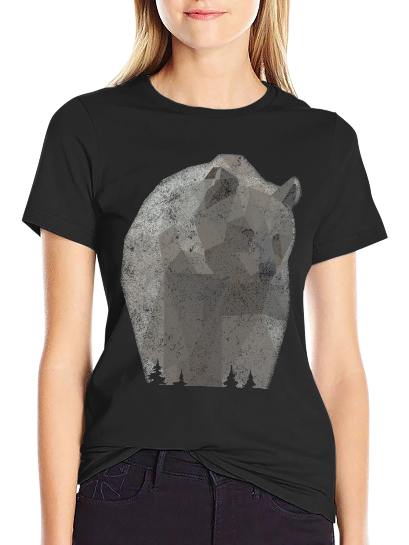 Bear Graphic Print Mens Black T-Shirt