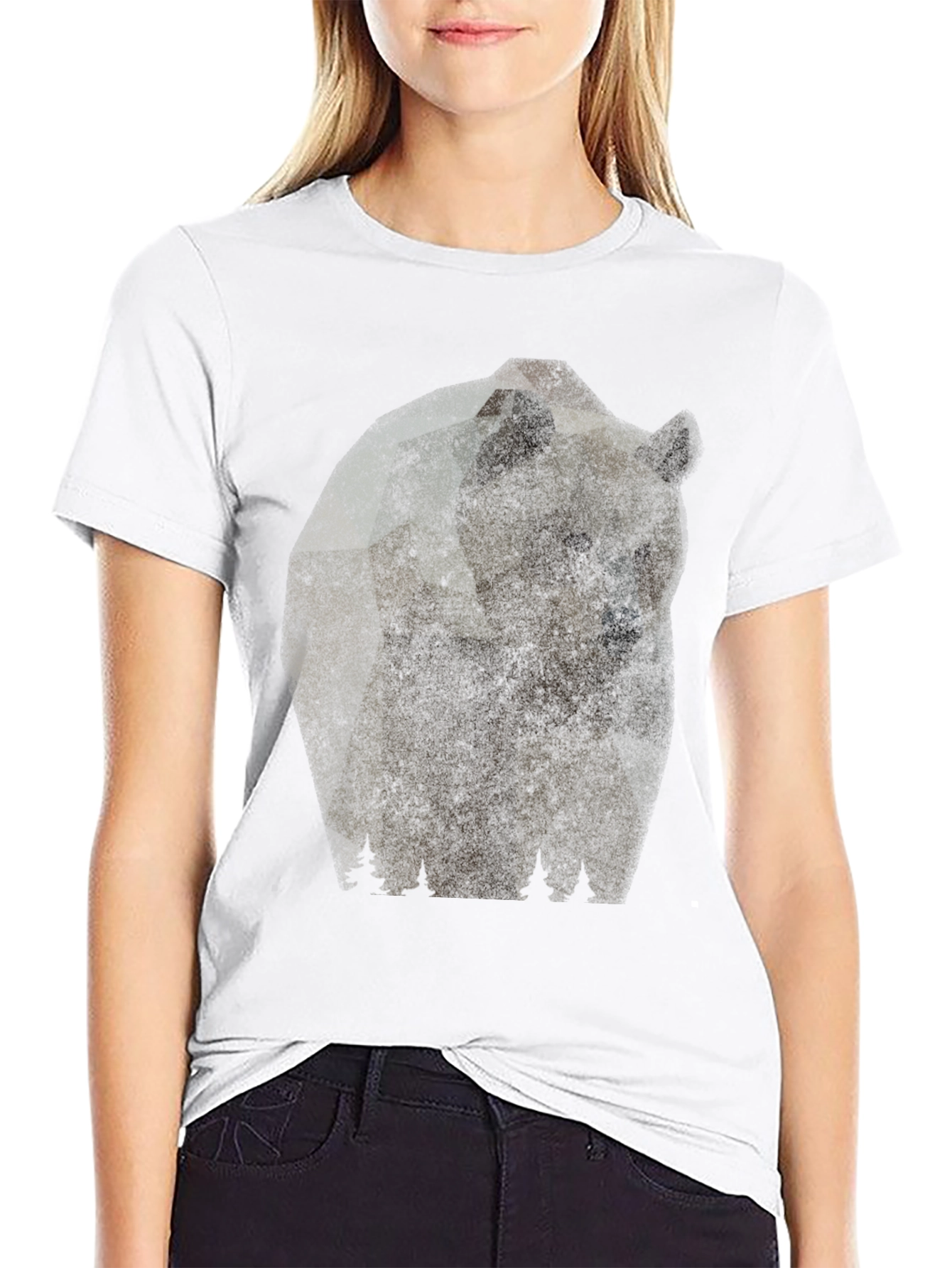 Bear Graphic Print Mens Black T-Shirt