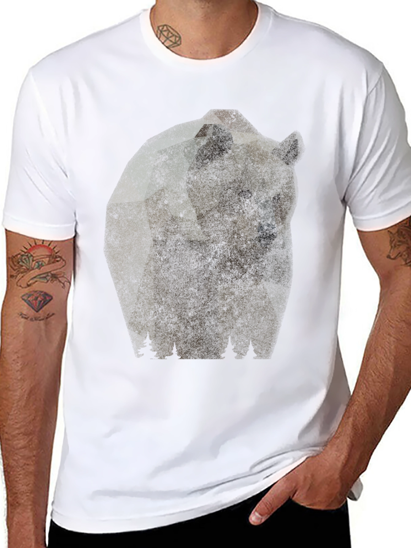 Bear Graphic Print Mens Black T-Shirt