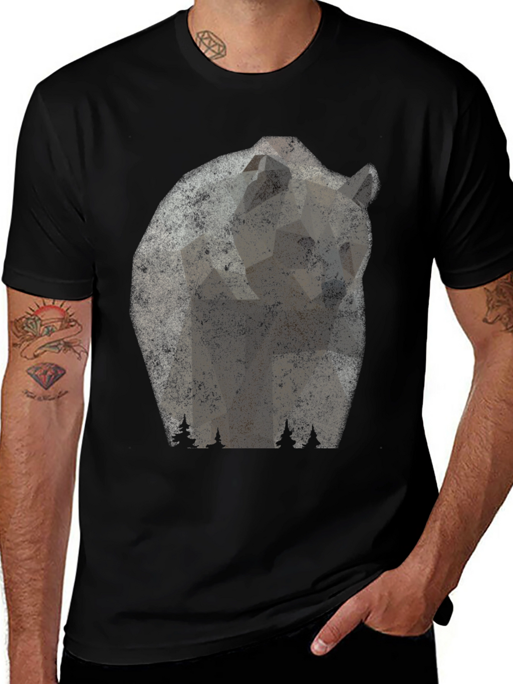 Bear Graphic Print Mens Black T-Shirt