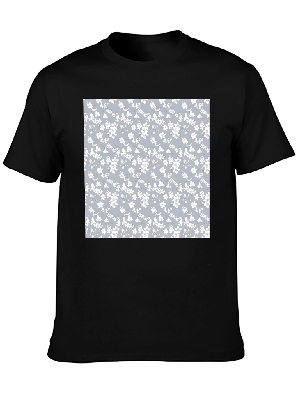 Floral Pattern T-Shirt - Black Cotton Blend
