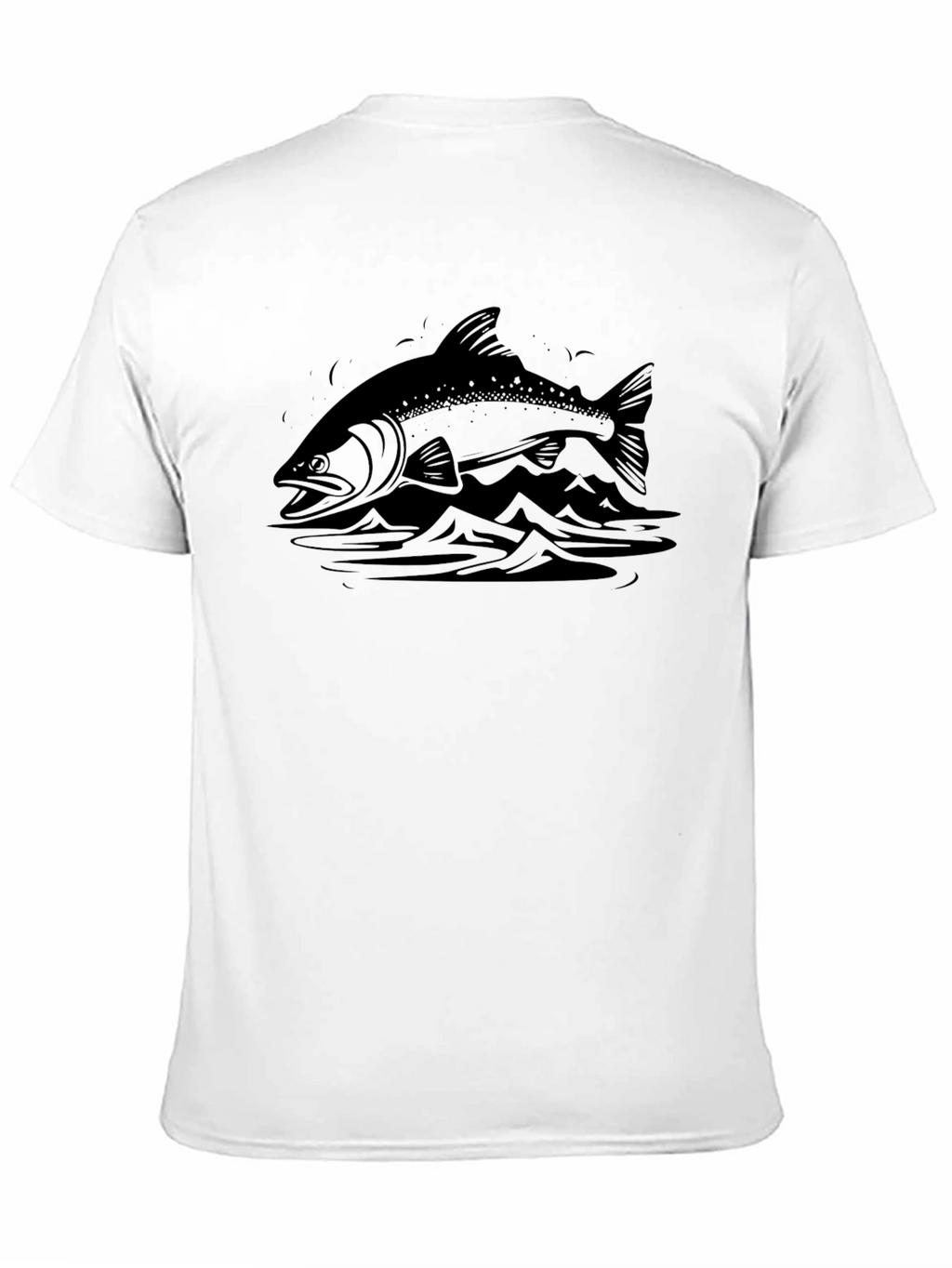 Mens Black T-shirt with Fish and Mountain Graphic