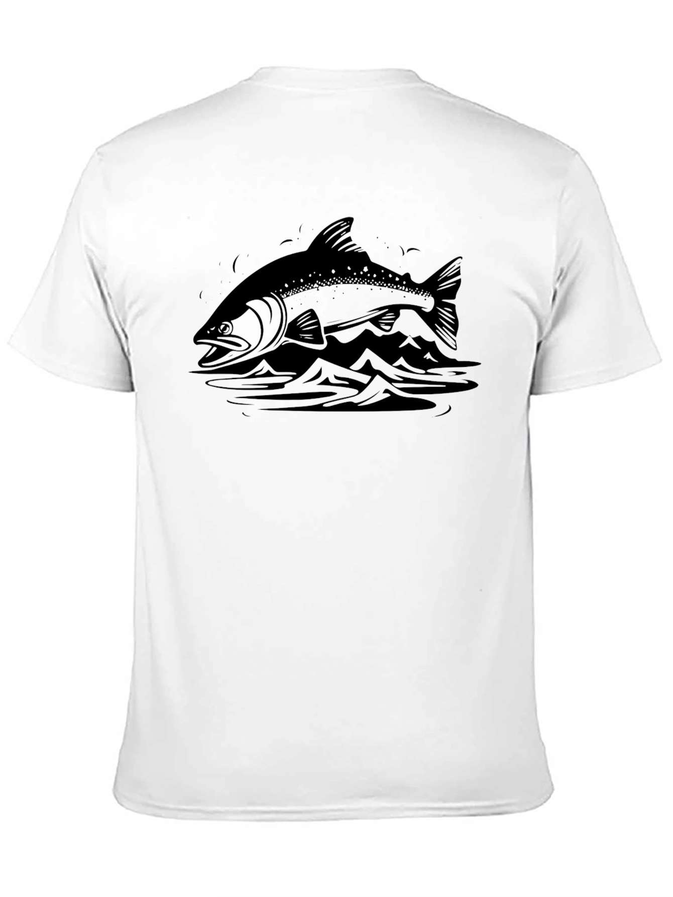 Mens Black T-shirt with Fish and Mountain Graphic