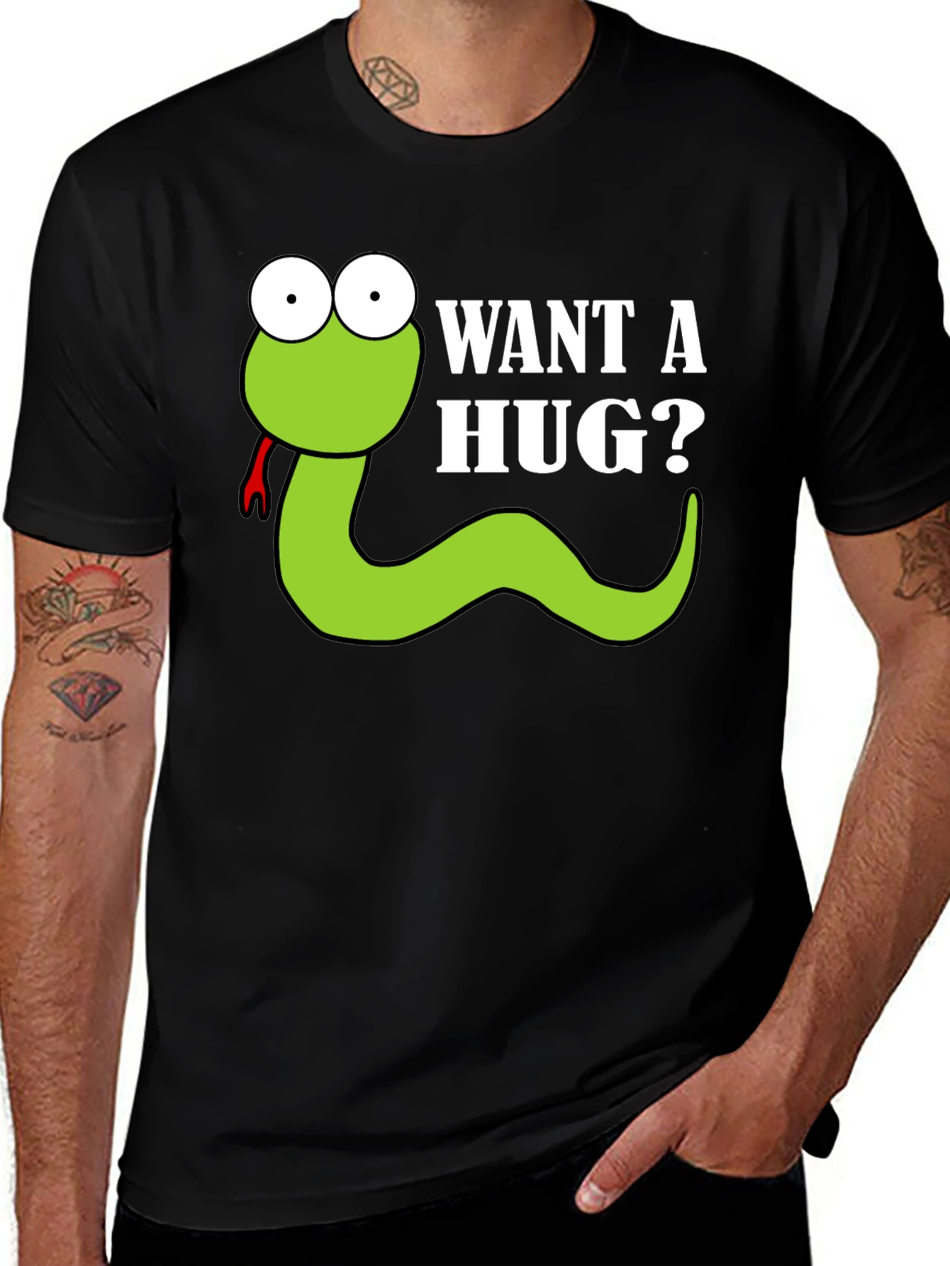 Want a Hug? Funny Snake Cartoon Graphic T-Shirt