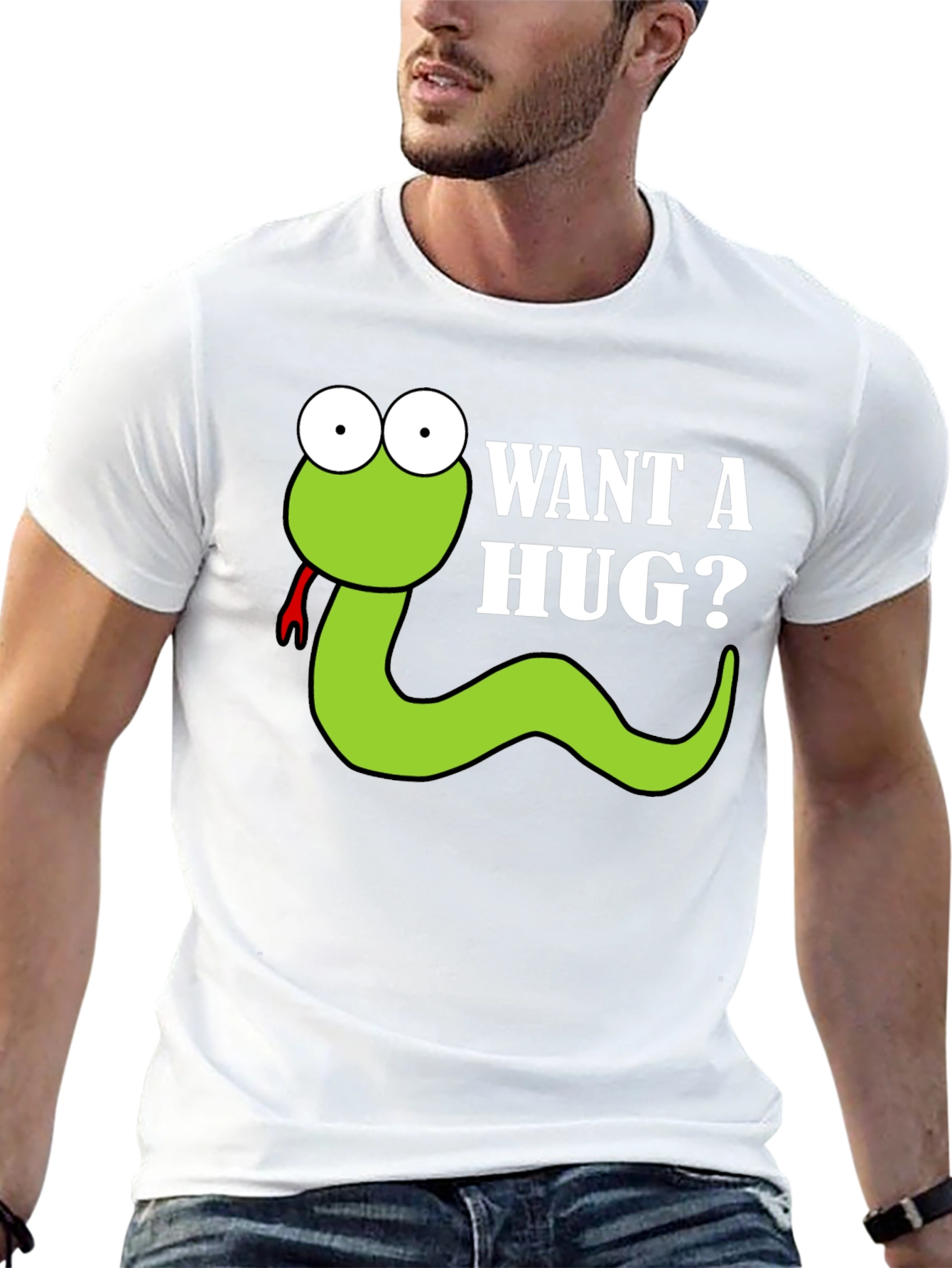 Want a Hug? Funny Snake Cartoon Graphic T-Shirt