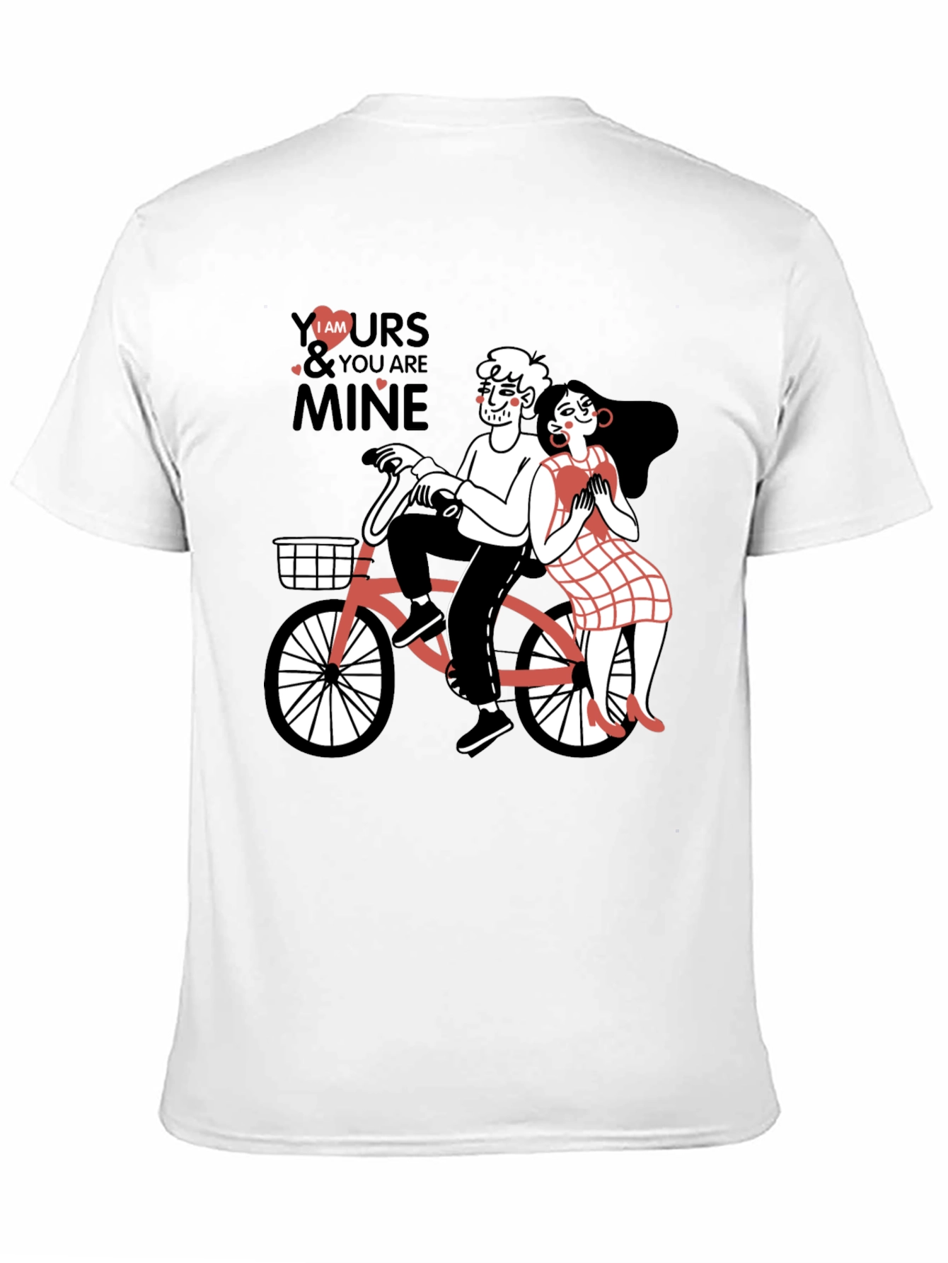 Cute Couple Bicycle Graphic Black T-Shirt