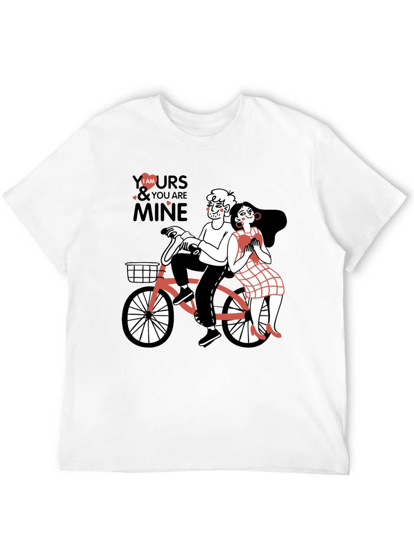 Cute Couple Bicycle Graphic Black T-Shirt