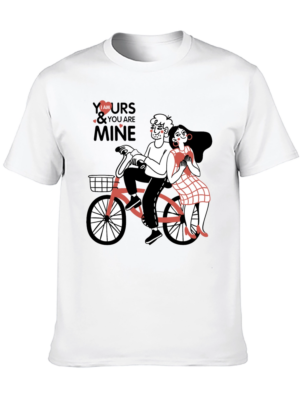 Cute Couple Bicycle Graphic Black T-Shirt