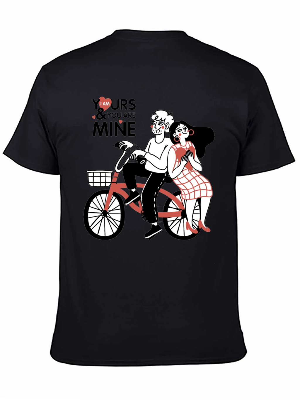 Cute Couple Bicycle Graphic Black T-Shirt