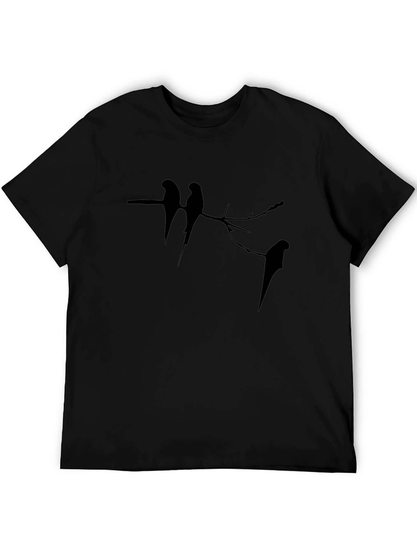 Black Tee with Bird Silhouette Design