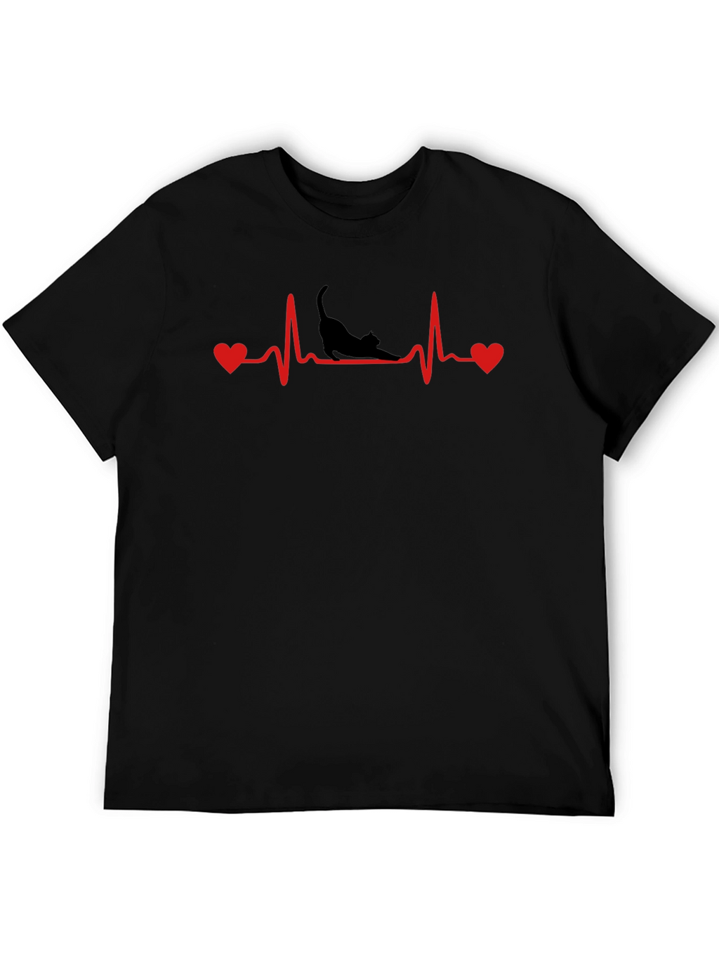 Cat Heartbeat T-Shirt - Black
