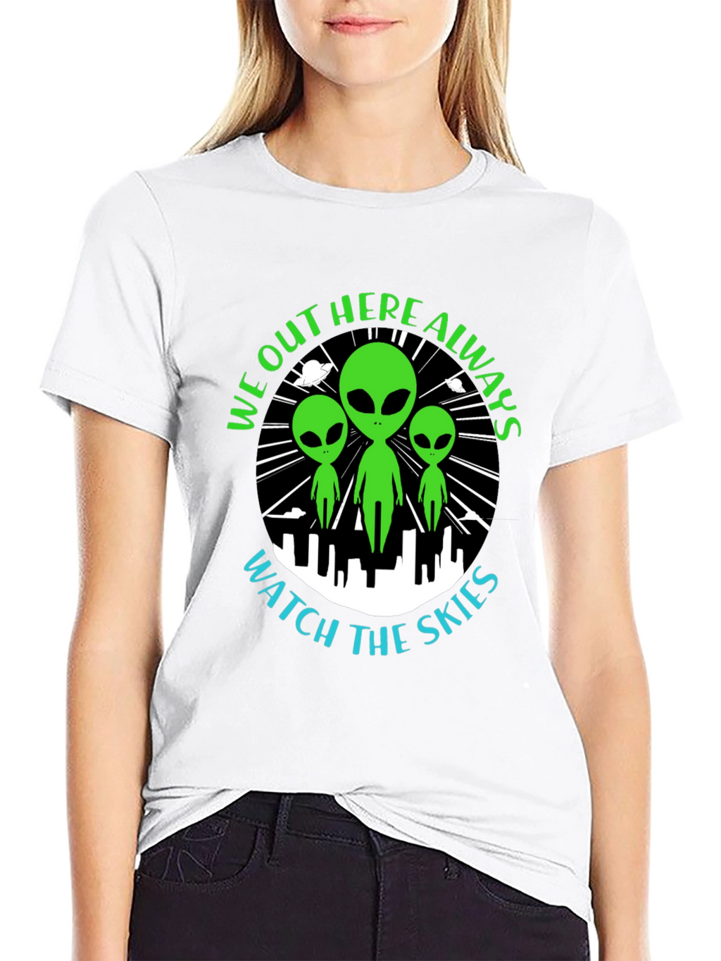 Alien Watch the Skies Graphic Tee - Black