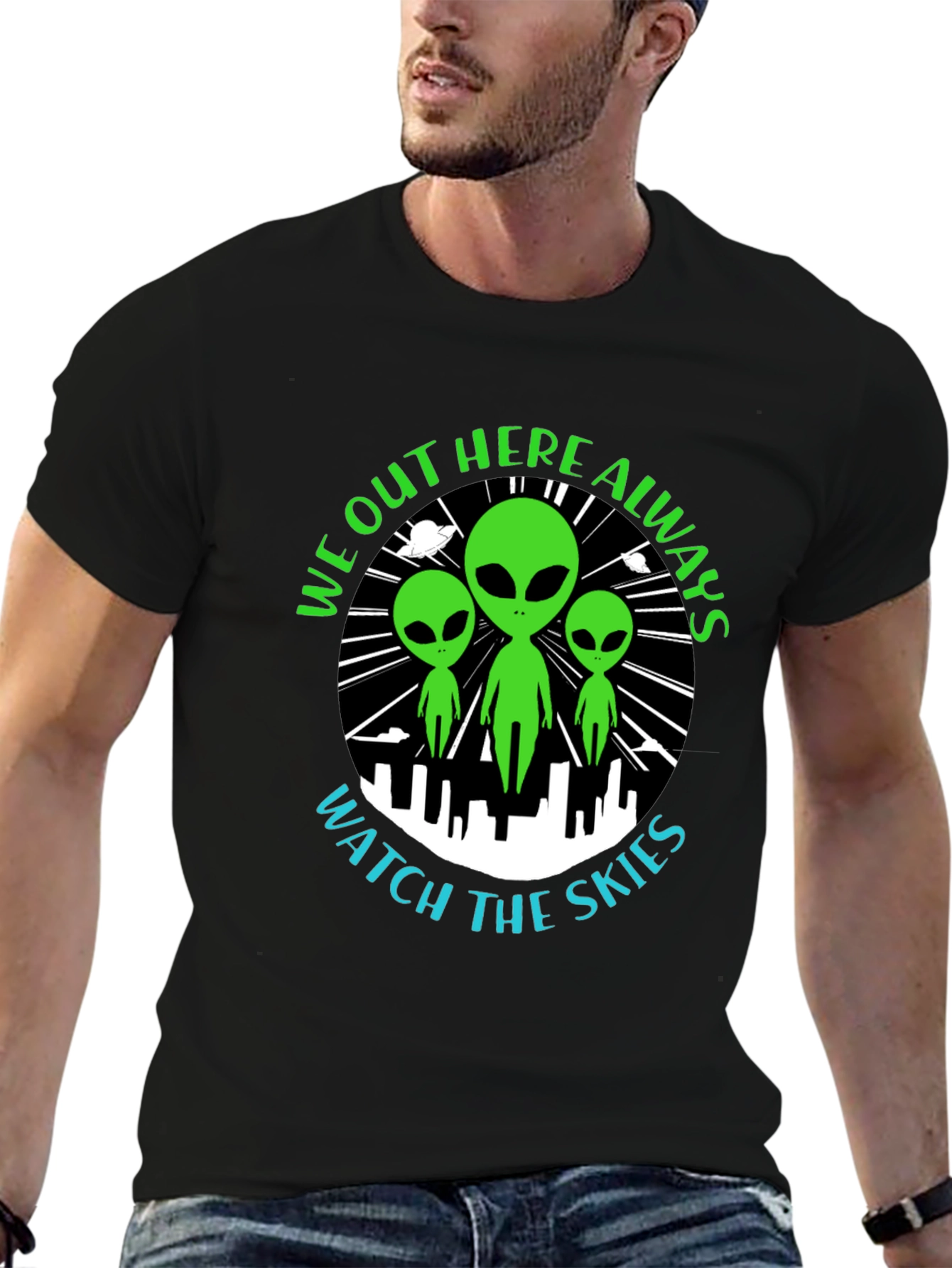 Alien Watch the Skies Graphic Tee - Black