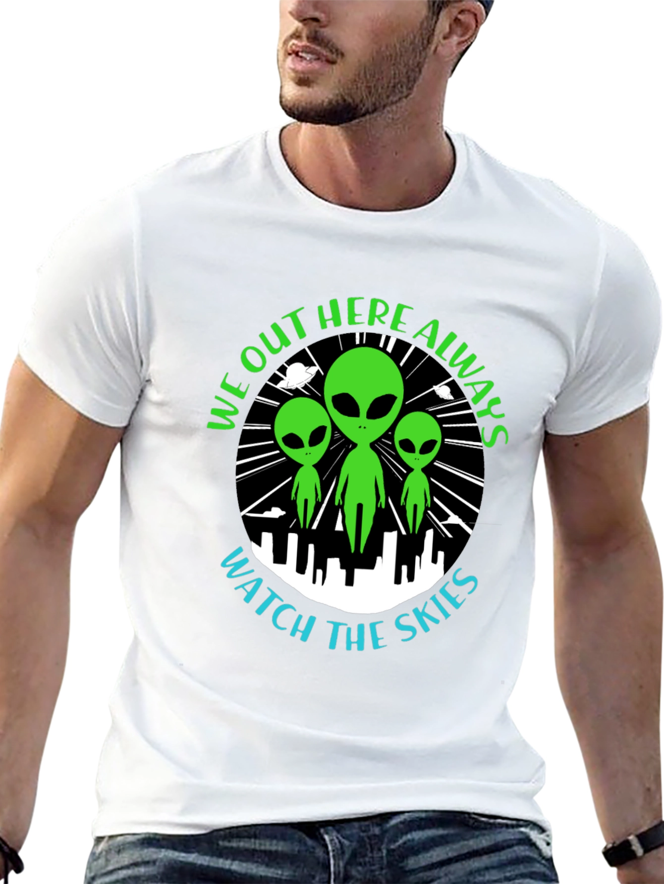 Alien Watch the Skies Graphic Tee - Black