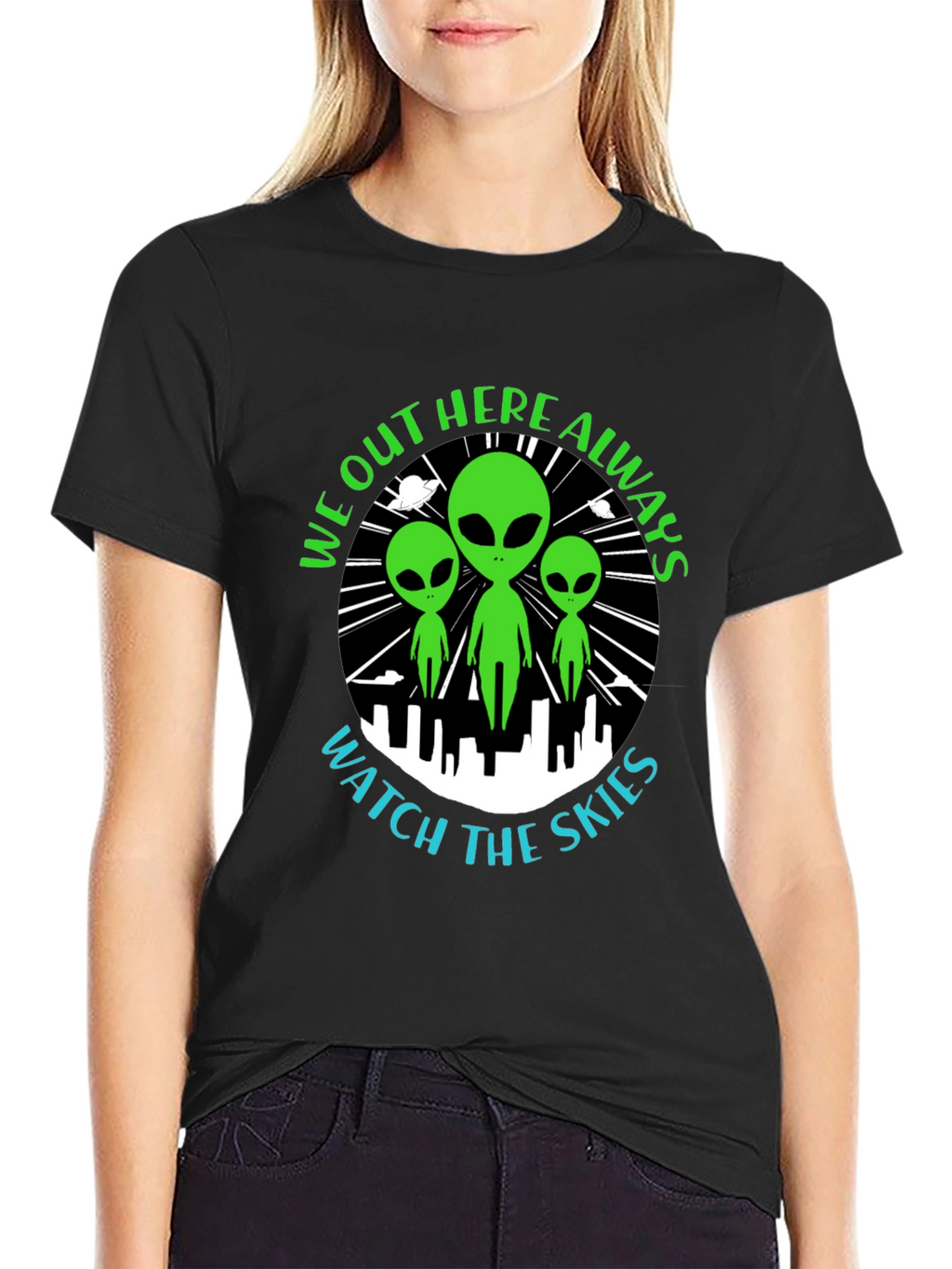 Alien Watch the Skies Graphic Tee - Black