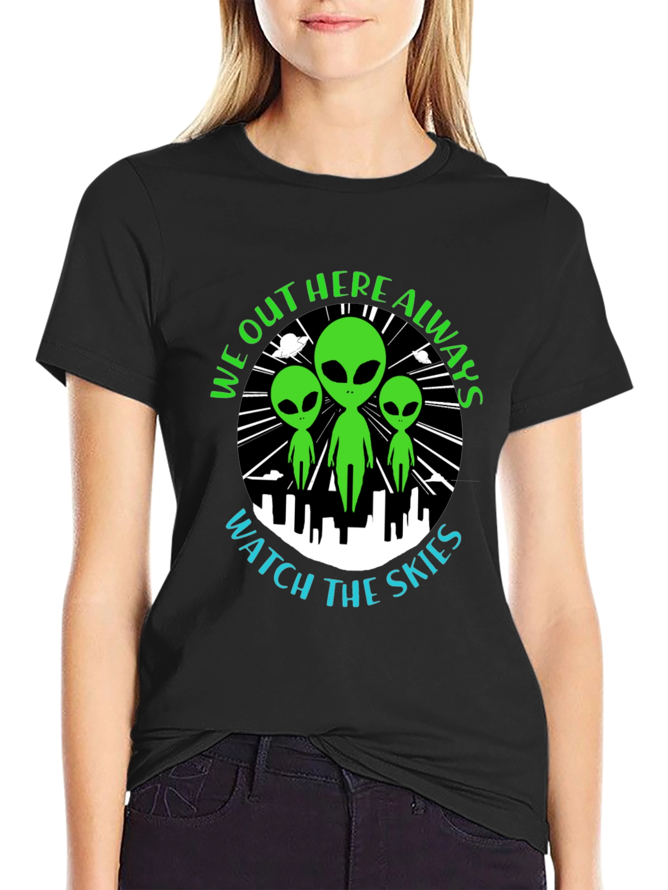 Alien Watch the Skies Graphic Tee - Black