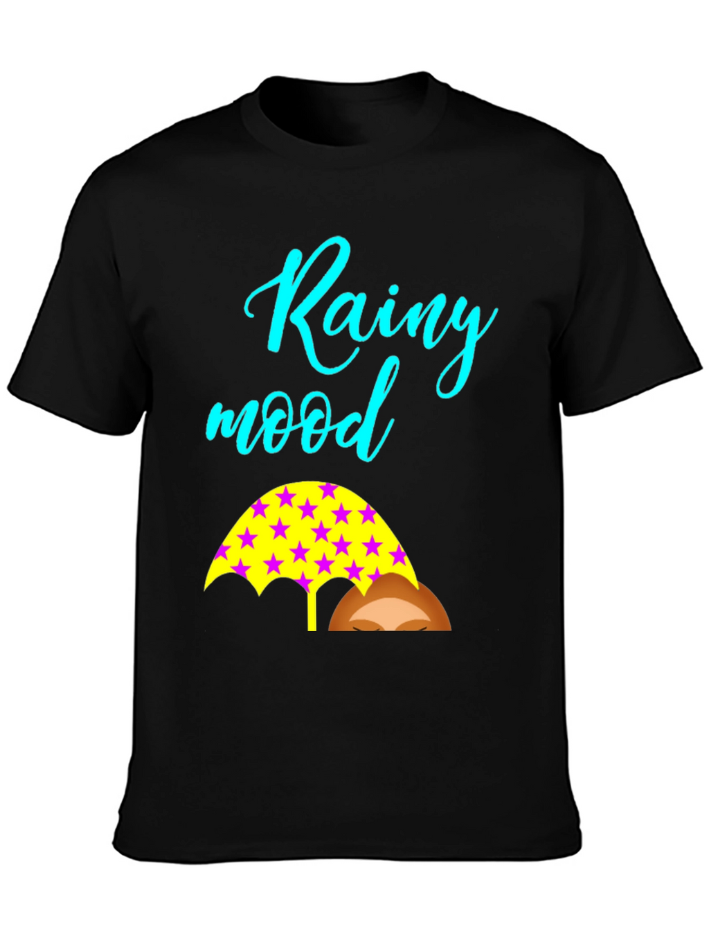 Rainy Mood Black T-Shirt with Umbrella Design