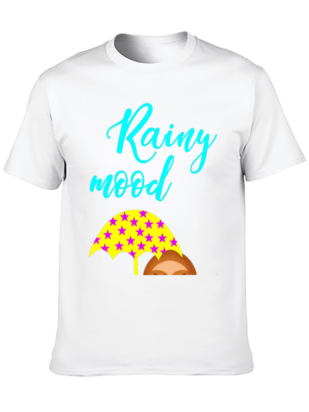 Rainy Mood Black T-Shirt with Umbrella Design