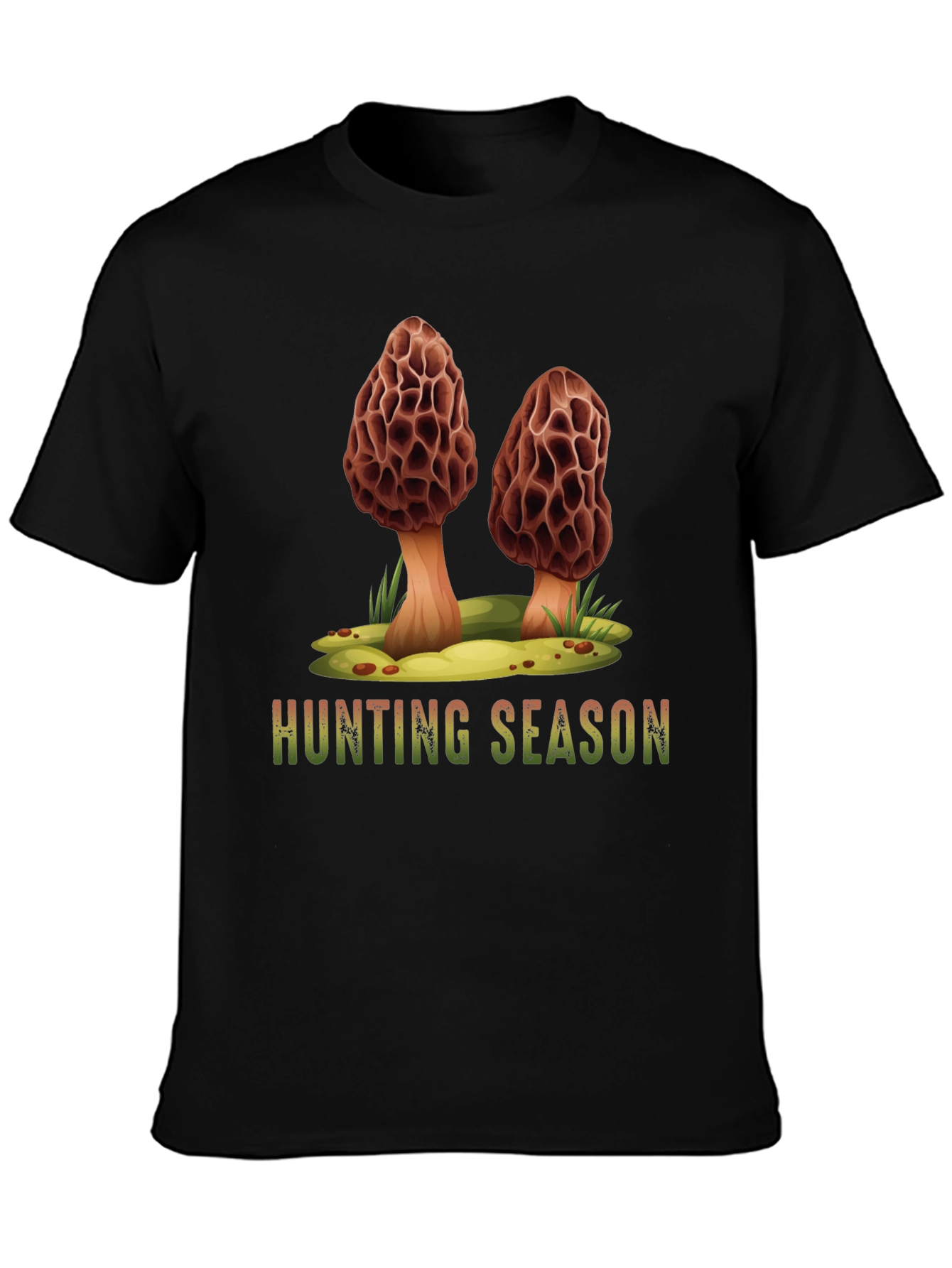 Mushroom Hunting Season Black T-Shirt