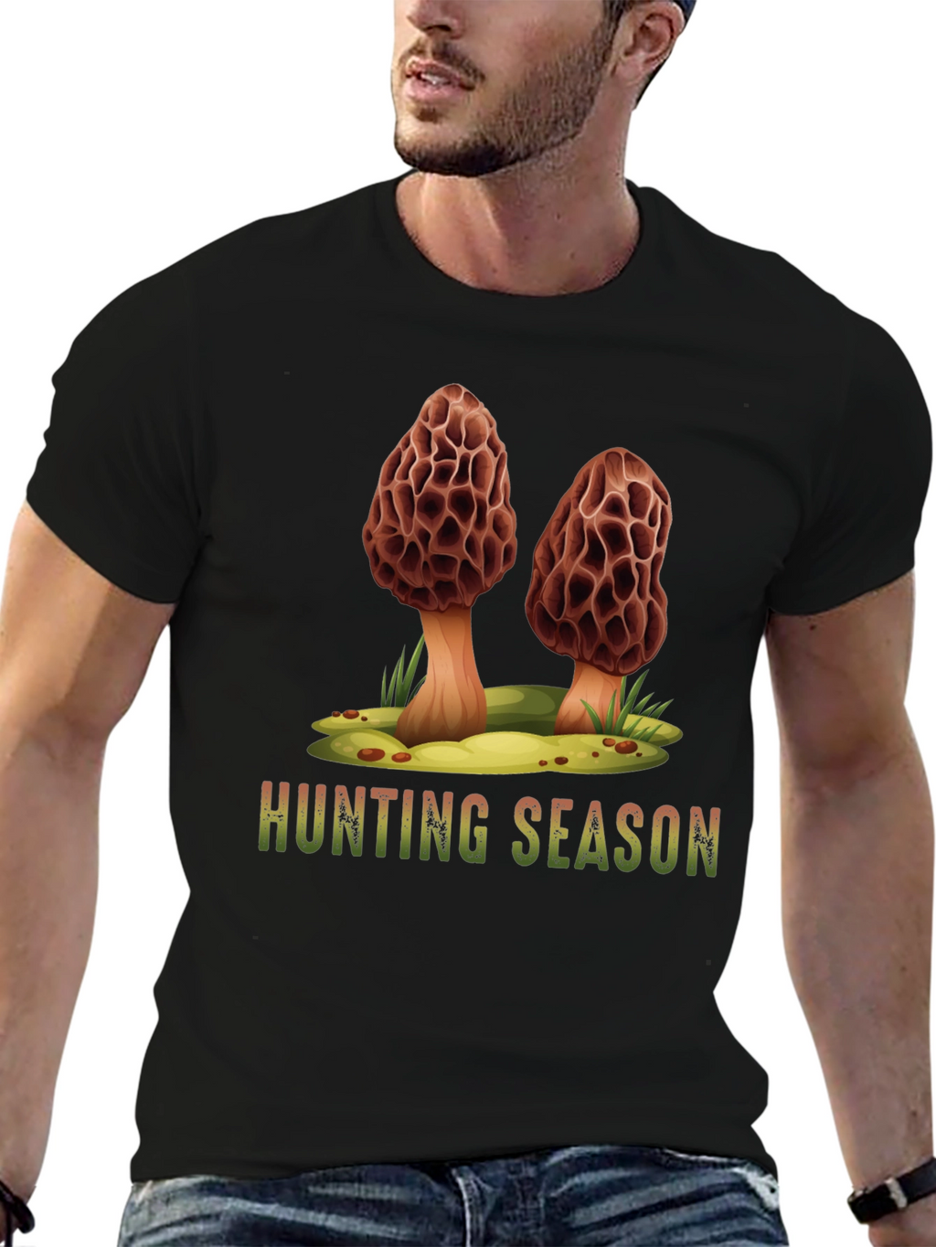 Mushroom Hunting Season Black T-Shirt