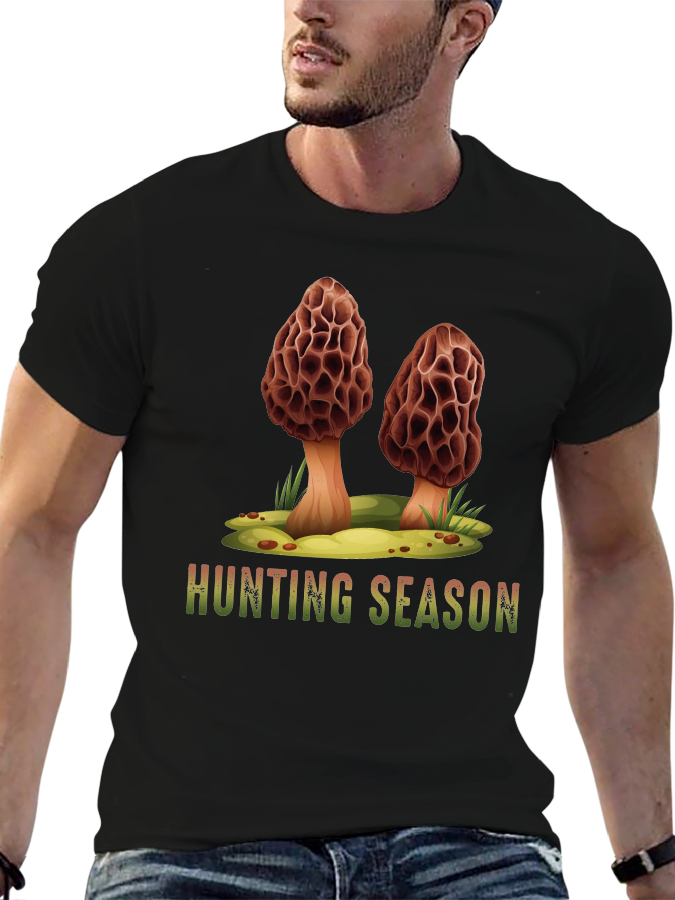 Mushroom Hunting Season Black T-Shirt