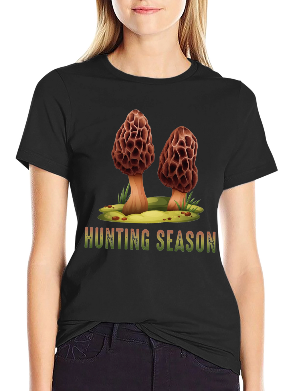 Mushroom Hunting Season Black T-Shirt
