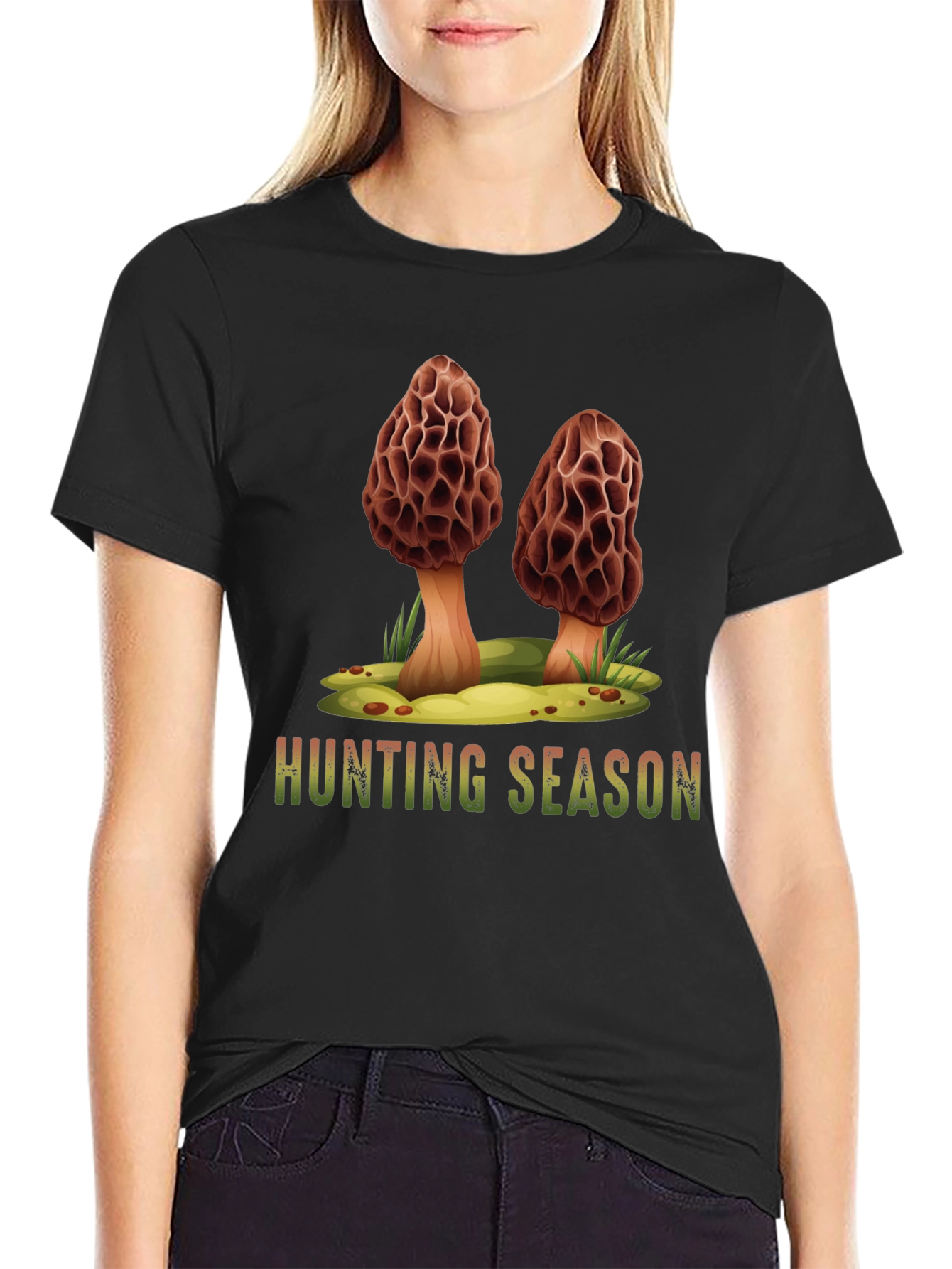 Mushroom Hunting Season Black T-Shirt