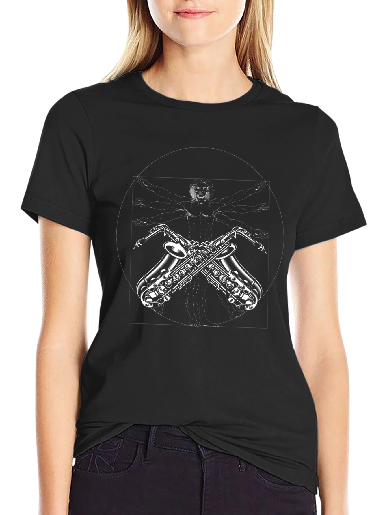 Saxophone Vitruvian Man Graphic Tee