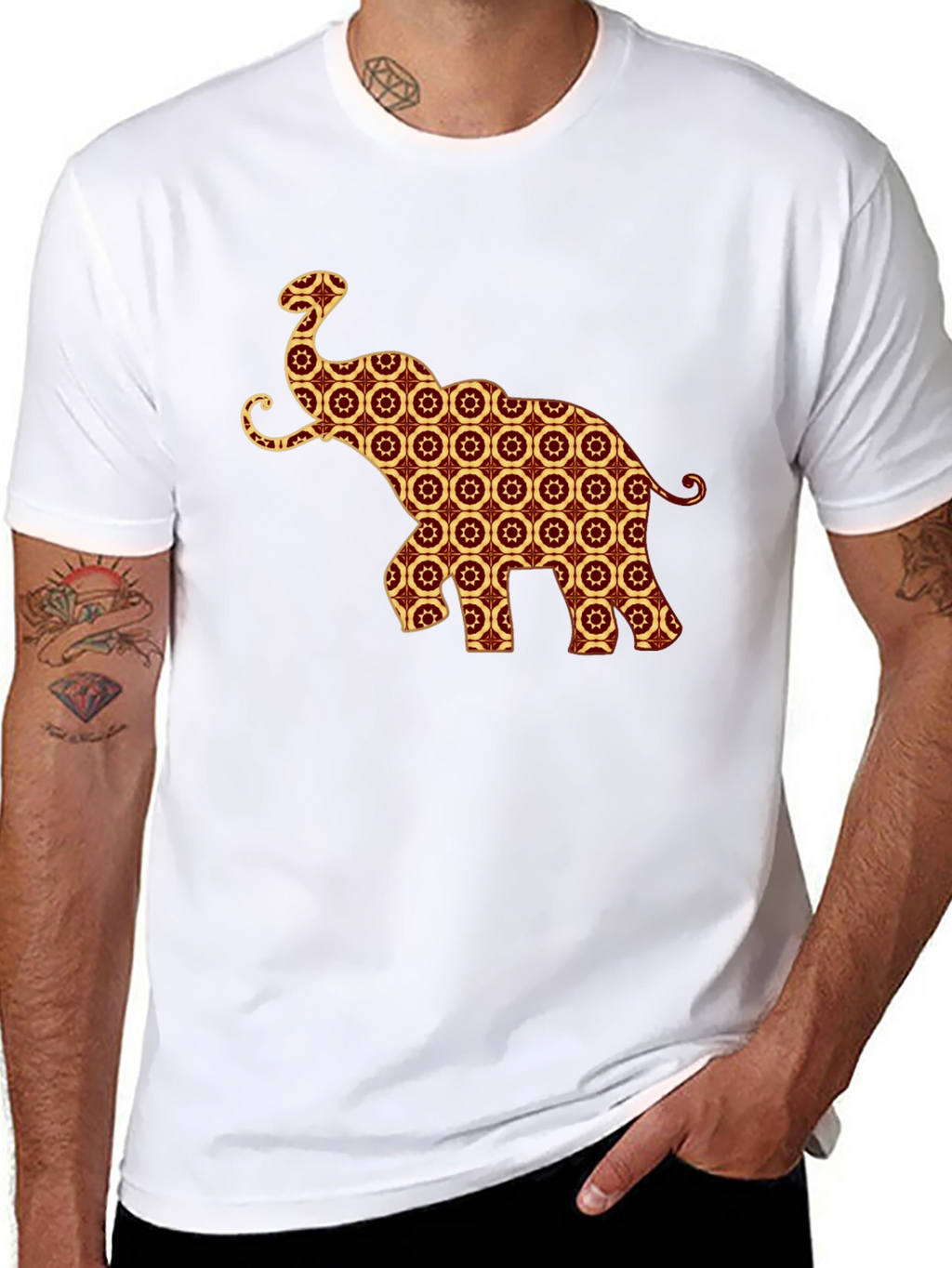 Elephant Pattern T-Shirt - Unique Graphic Tee