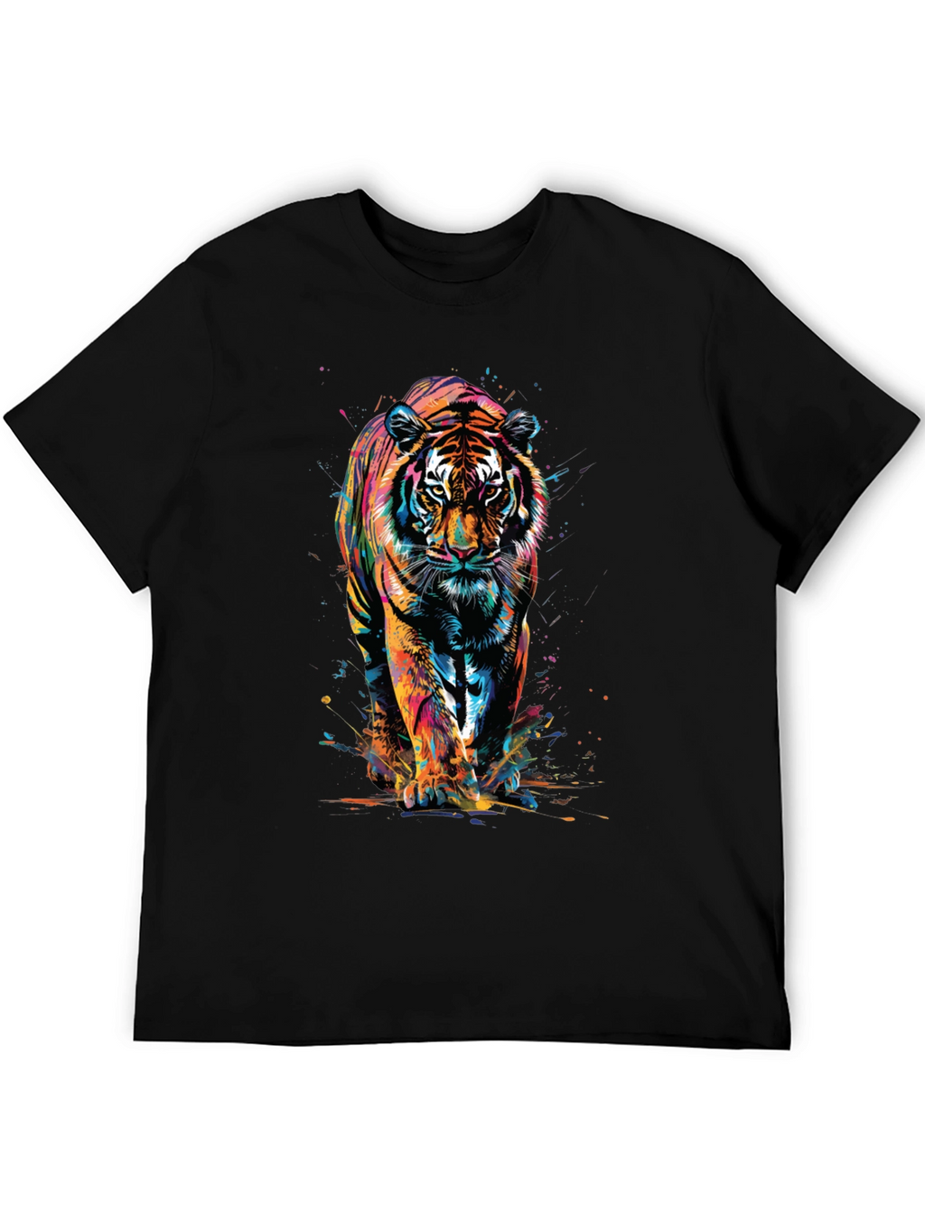 Vibrant Tiger Graphic Print Black T-Shirt